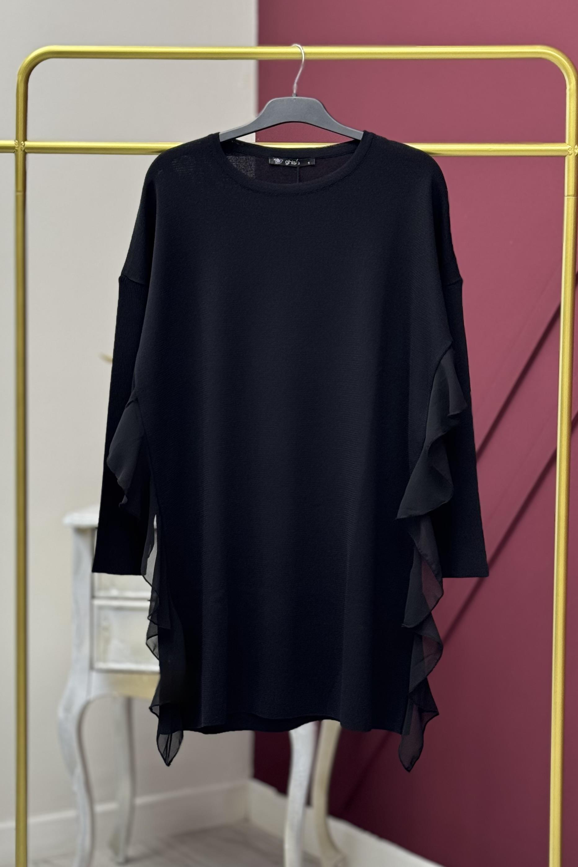 GHİSA Ghisa 4689 Merserize Yan Şifon Tunik - Siyah Ghisa 4689 Merserize Yan Şifon Tunik - Bilen Giyim Tunik 