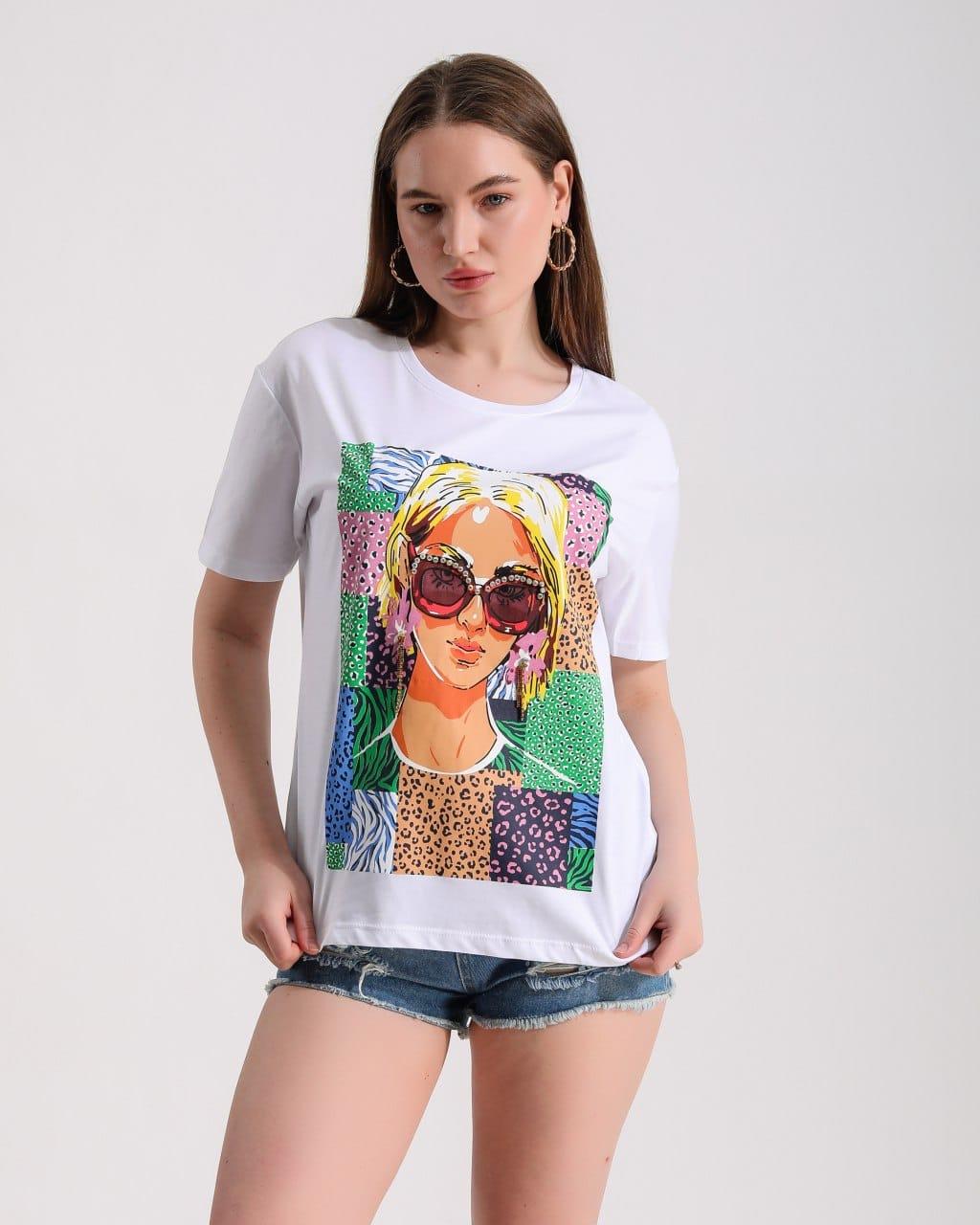 OLİVİA Gözlüklü Kız Baskılı Tshirt 2656 - Beyaz  T-shirt