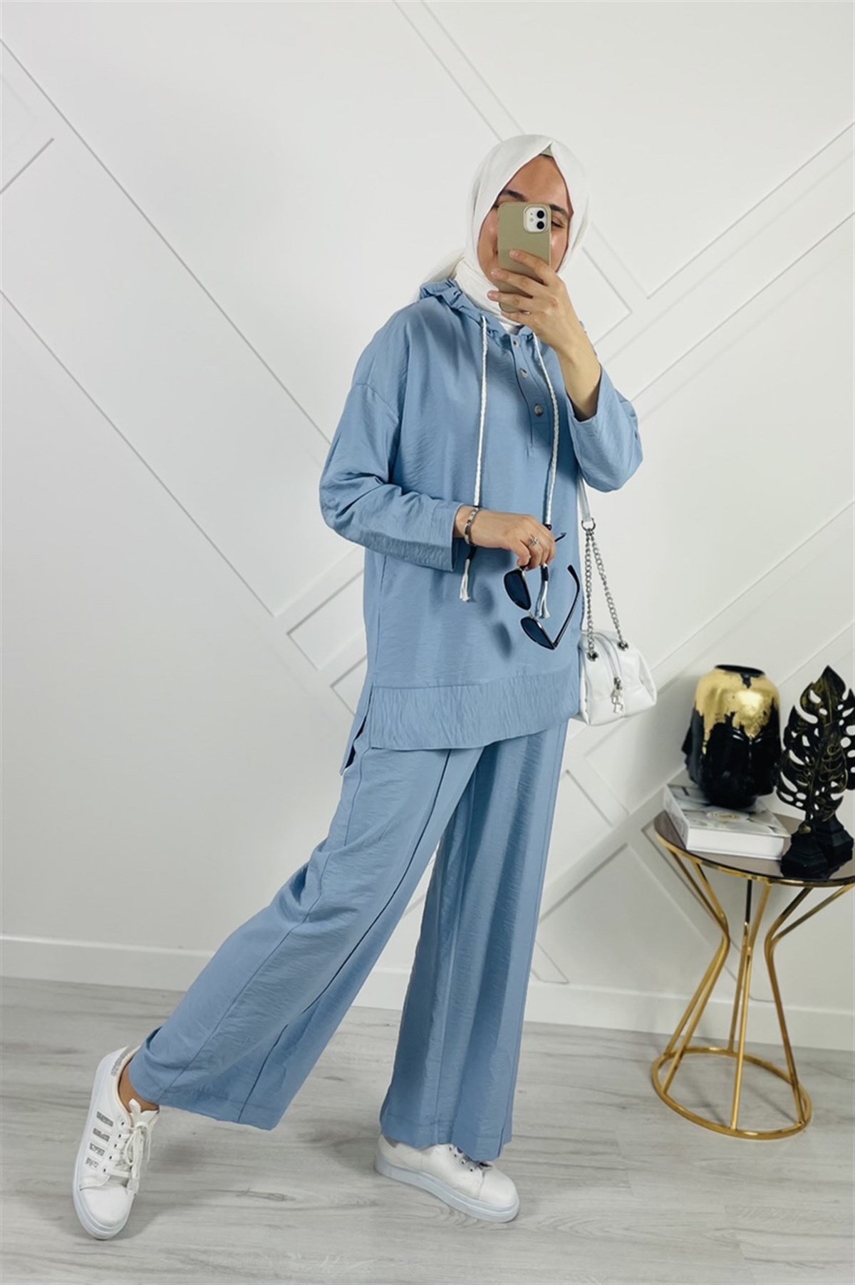 İKOLL İkoll 25425 Kordon Detaylı Pantolon Takım- İndigo