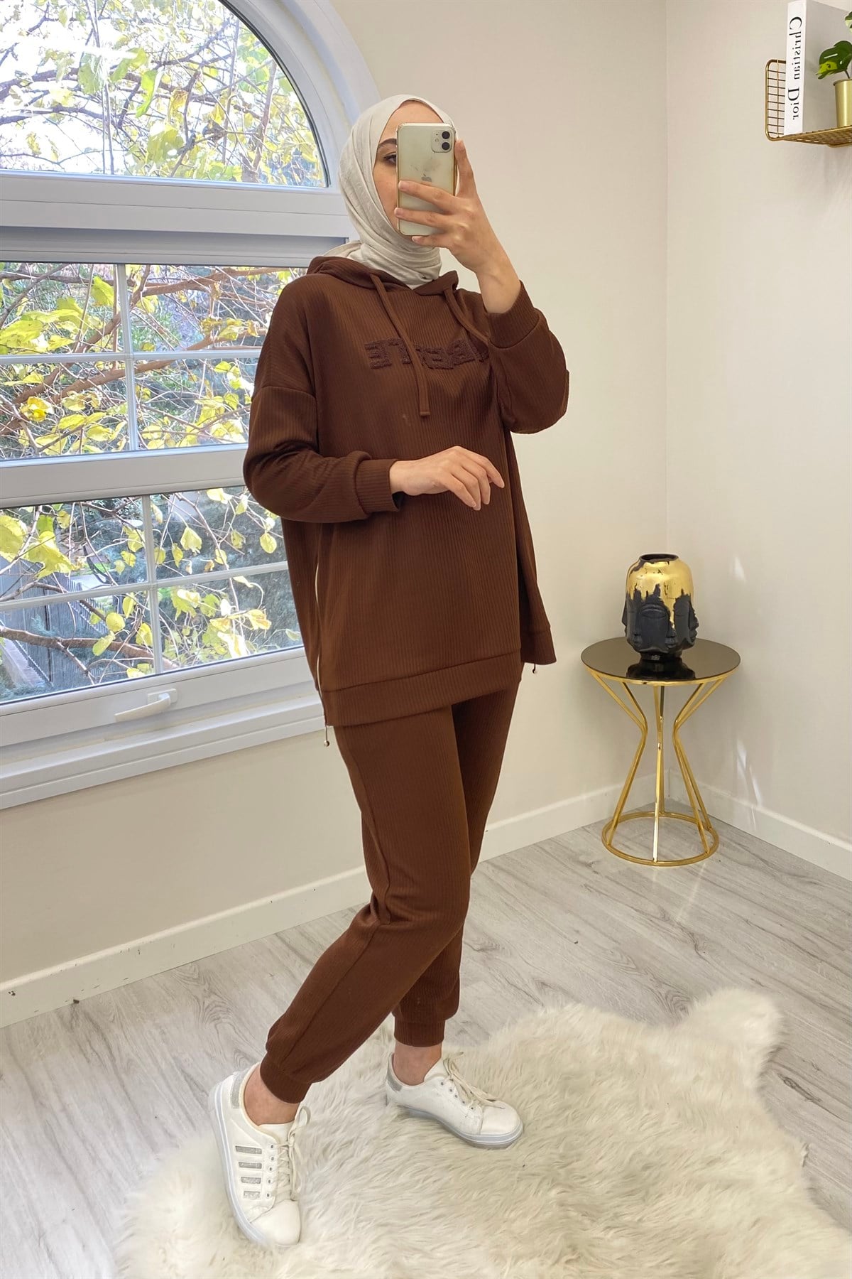 İKOLL İkoll 26382 Fermuarli Nakiş Detayli Takim - Kahve