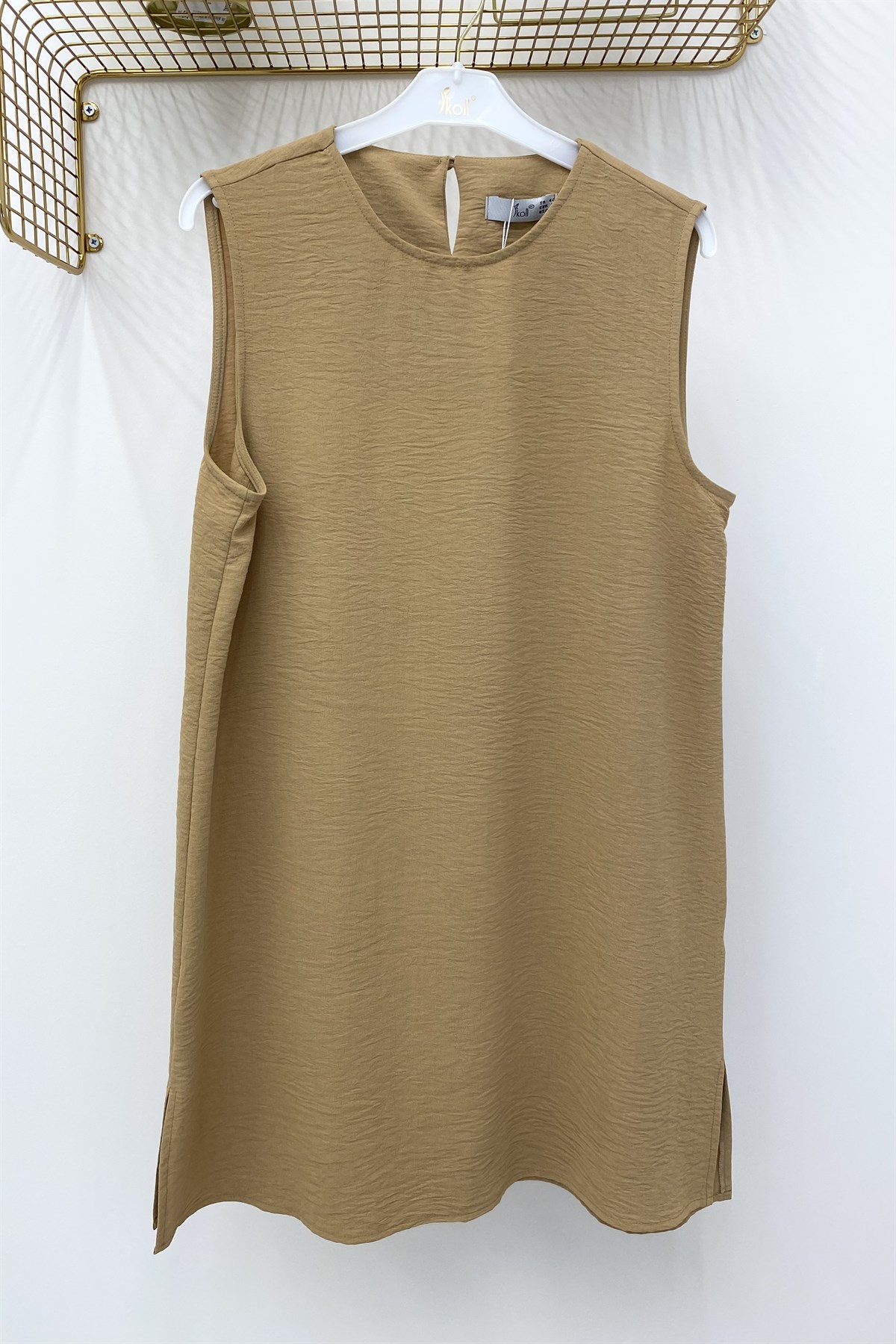 İKOLL İkoll 26989 Basic Kolsuz Tunik - Toprak