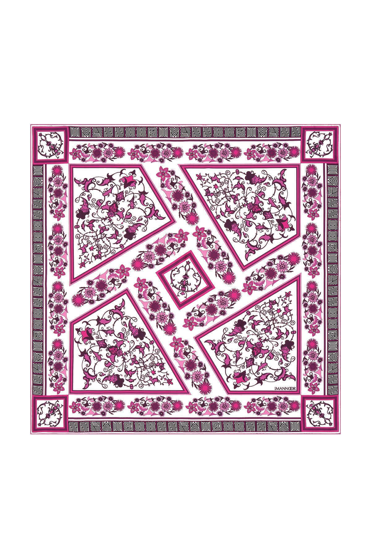 İMANNOOR İmannoor Tezhip Turuncu Tivil İpek Eşarp 231-4016 - Pembe  Eşarp