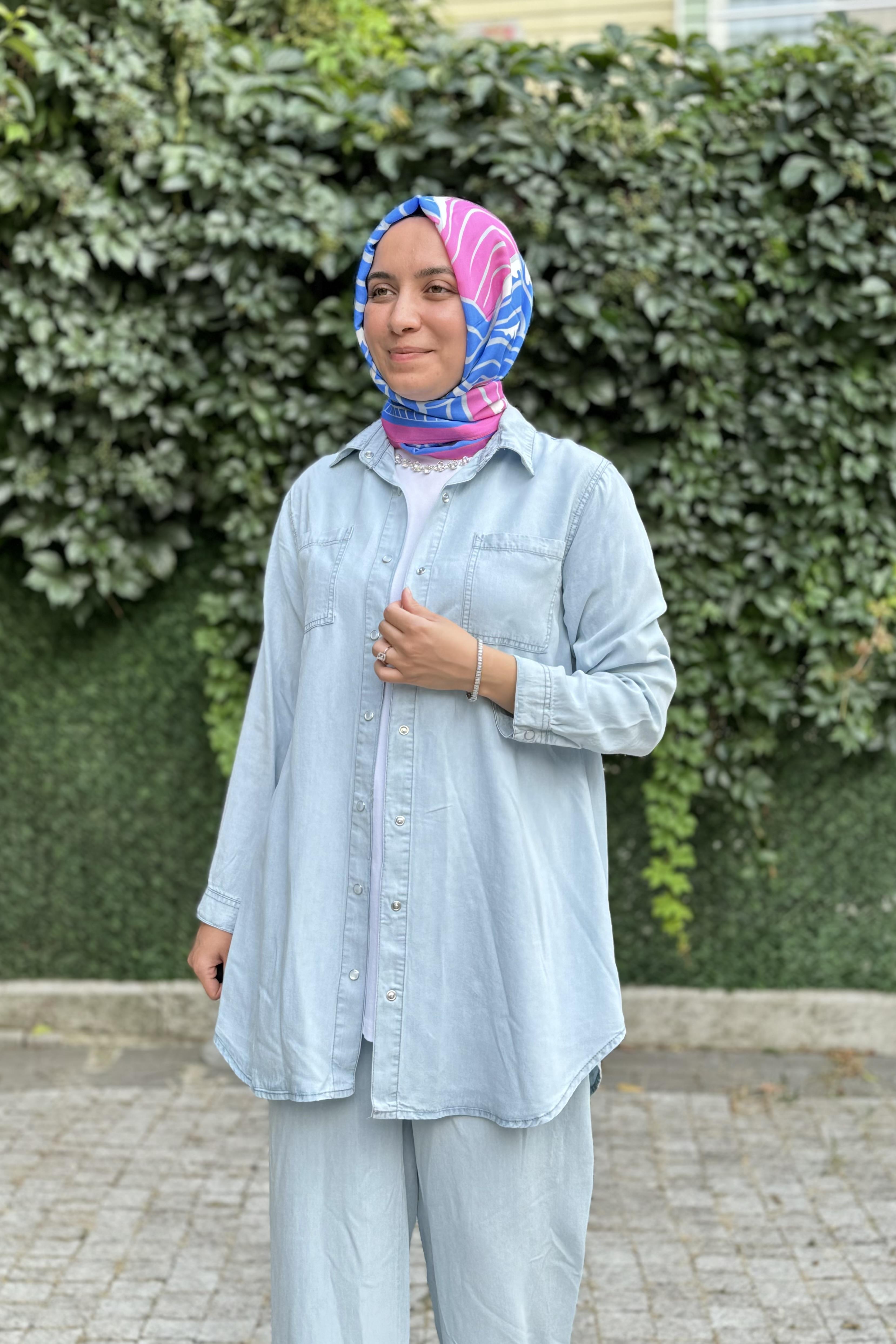 NOSHE İnce Kot Gömlek Tunik 5503 - Açık Mavi  Tunik 