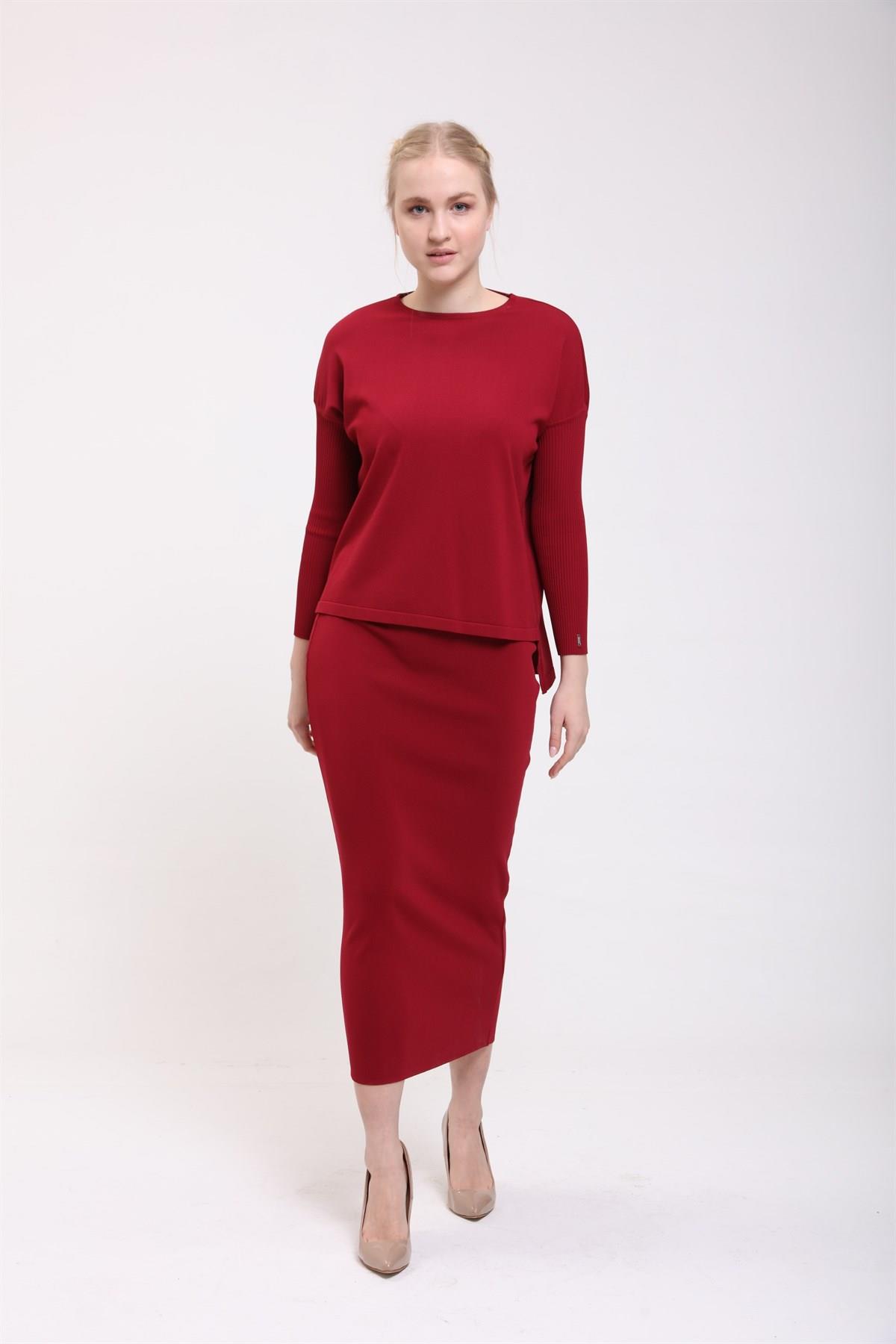 İNVEE İnvee 5685 Triko Kalem Etek - Bordo  Etek