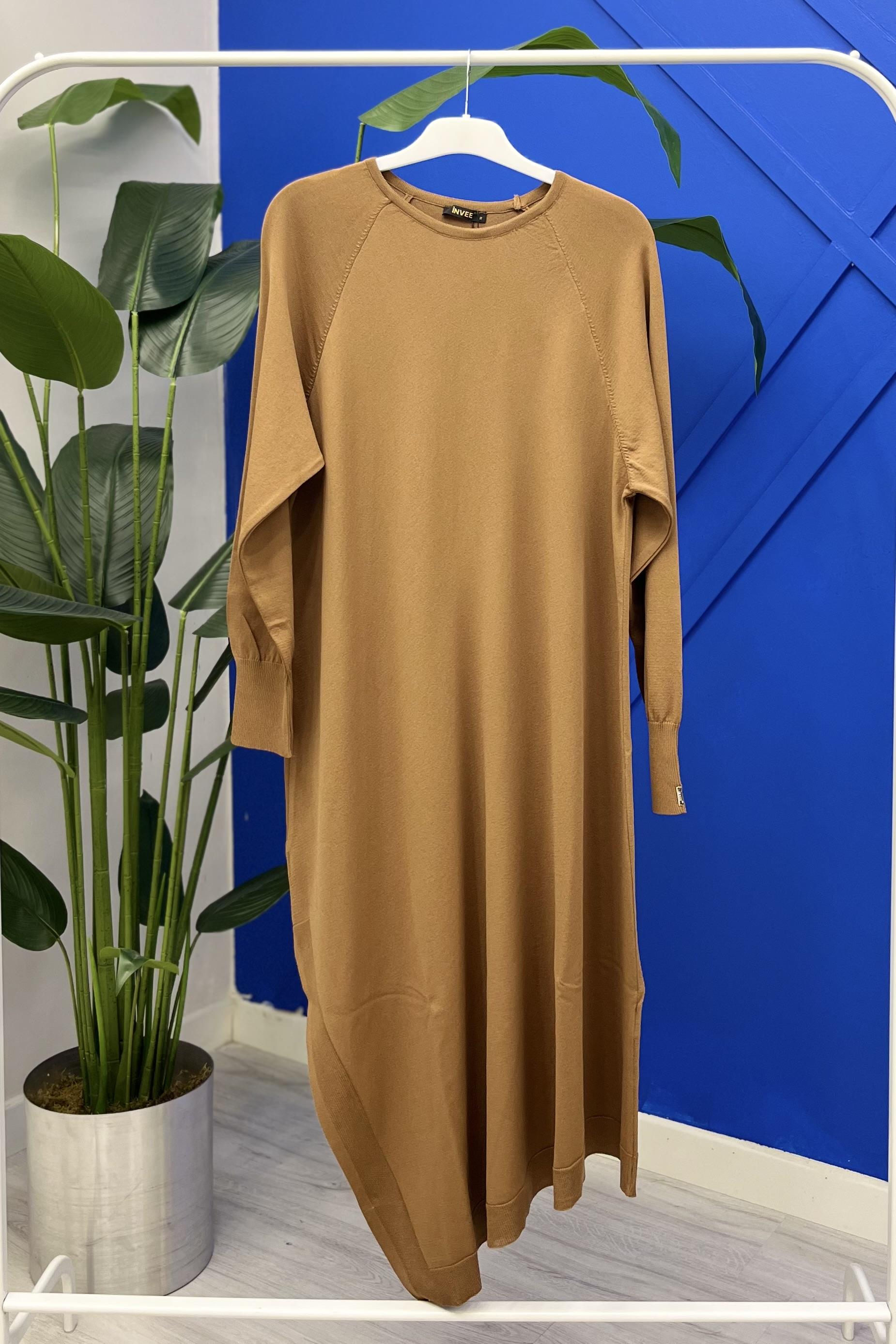 İNVEE İnvee 6001 Tek Taraf Yırtmaç Detay  Tunik - Toprak  Tunik