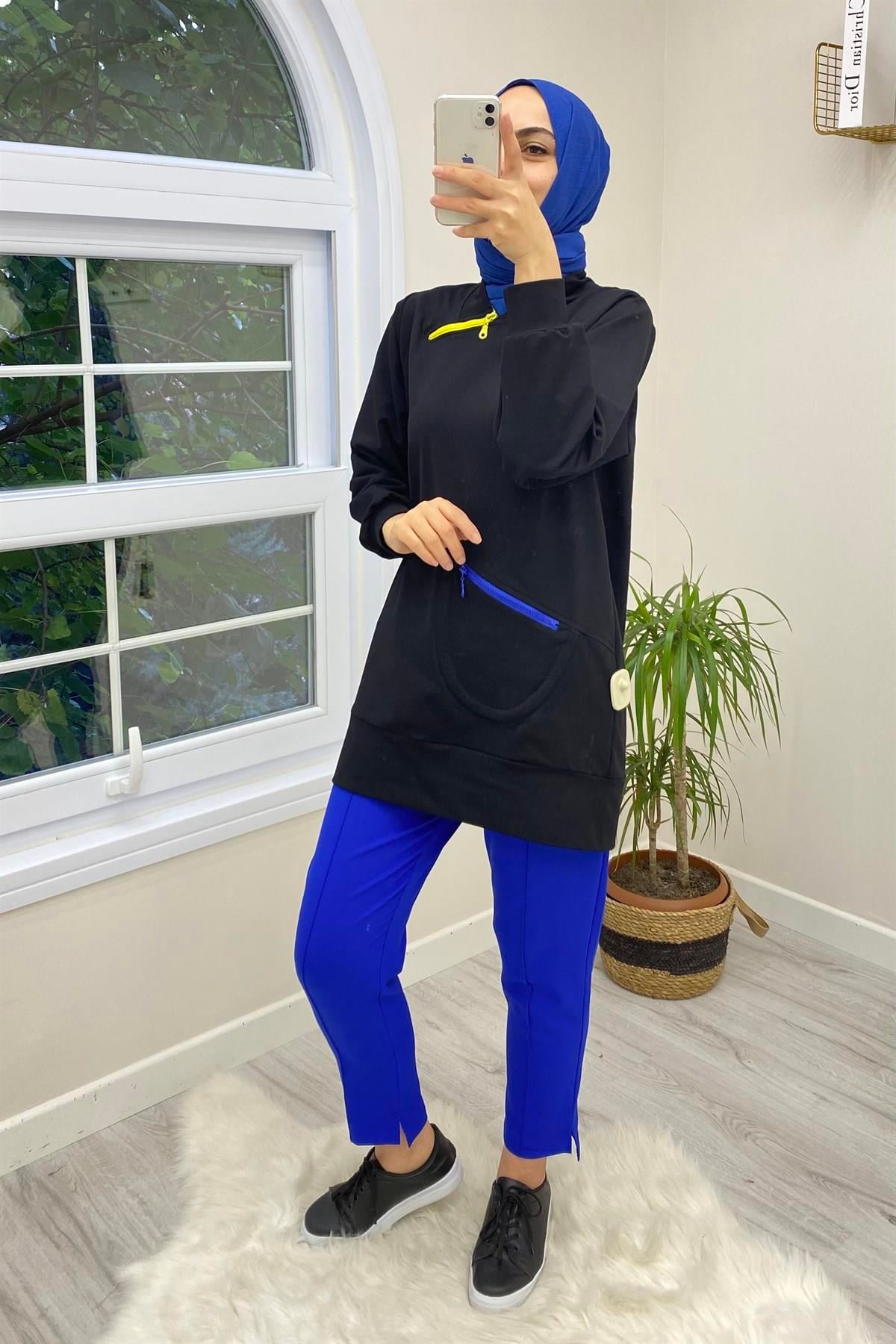 İNVEE İnvee 6315 Paça Ön Kısa Arka Uzun Pantolon - Saks  Pantolon