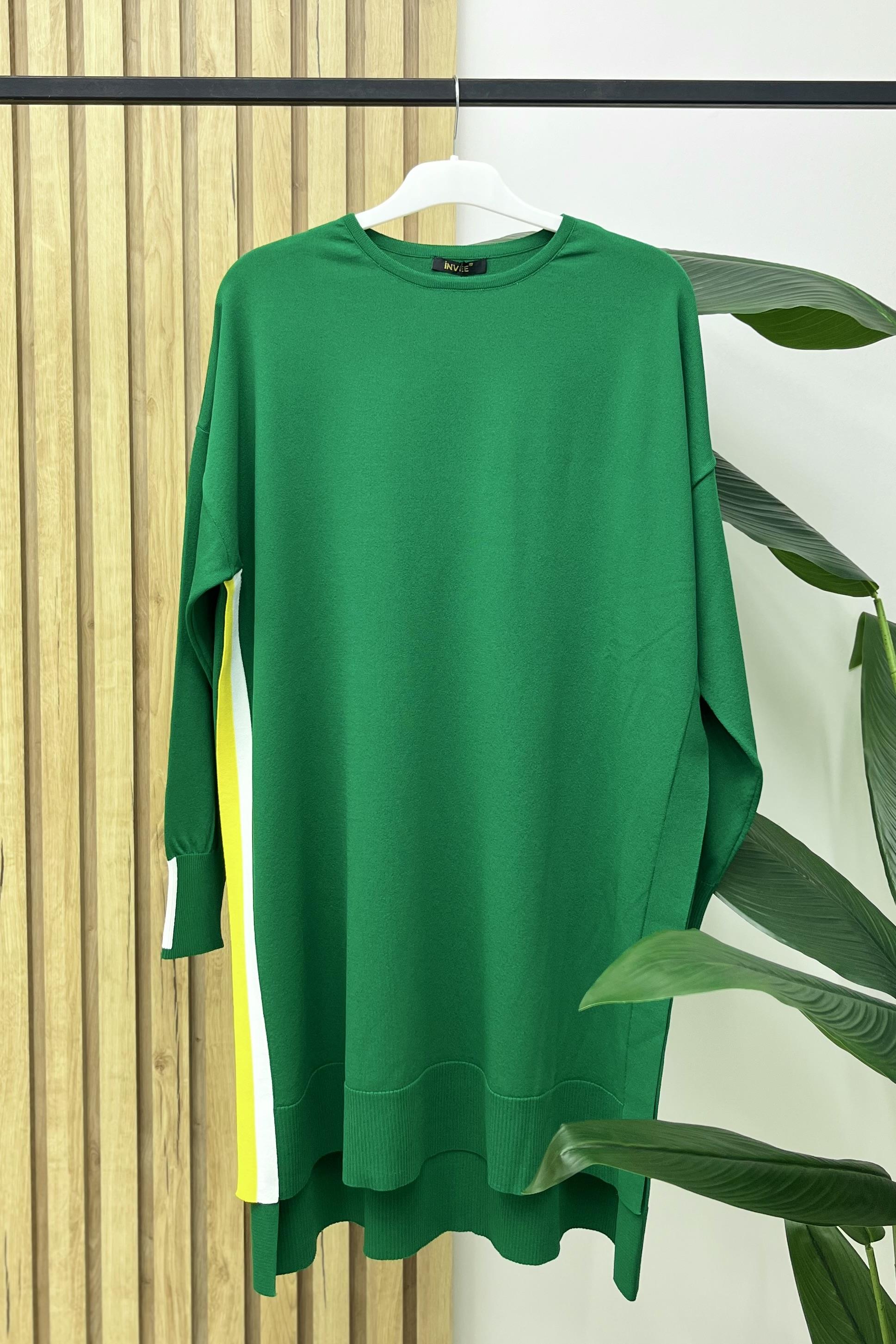 İNVEE İnvee 6367 Yan Renkli Biye Detay Triko Tunik - Benetton  Tunik