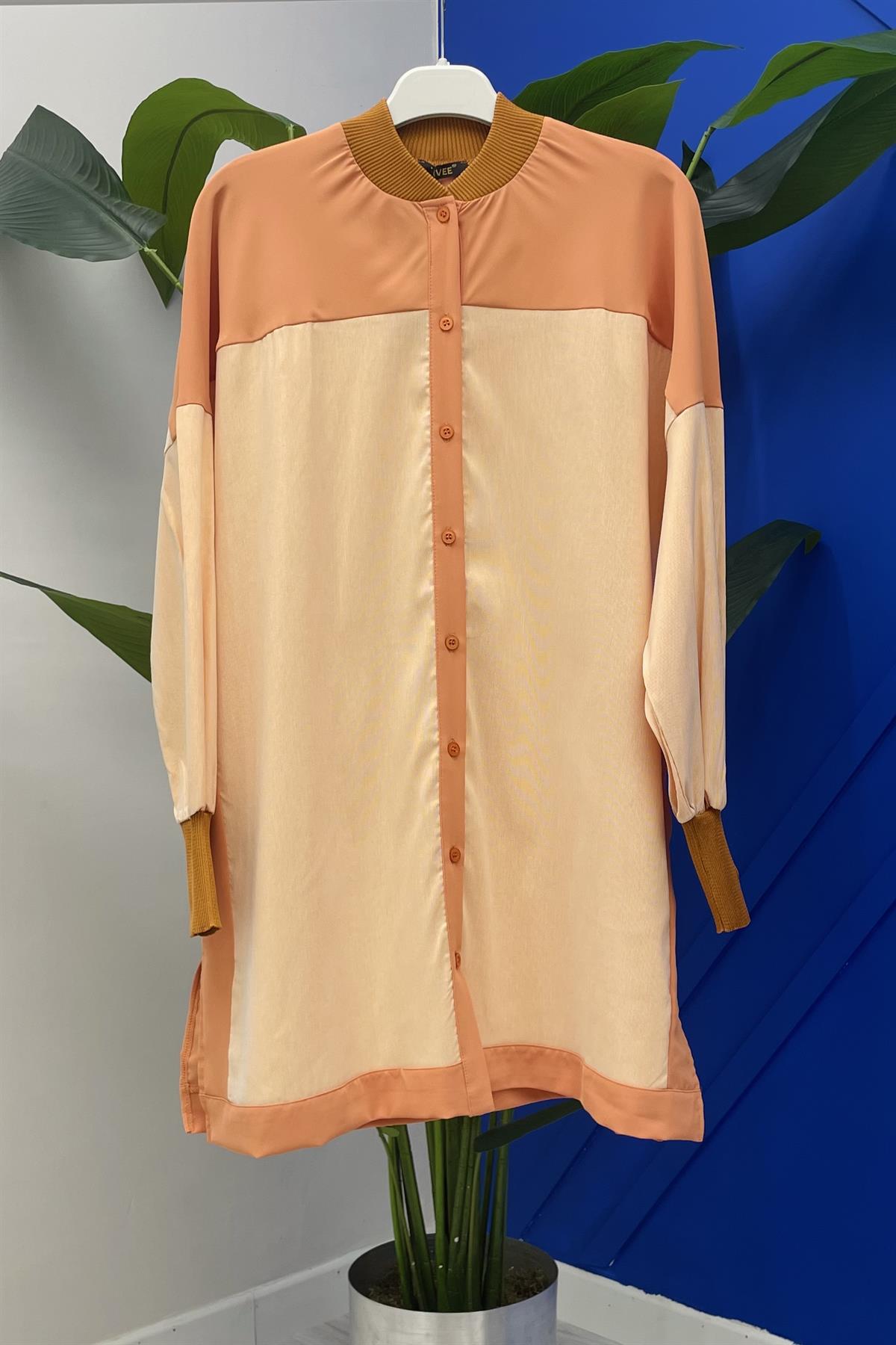 İNVEE İnvee 6652 Desenli Gömlek Tunik - Turuncu  Tunik