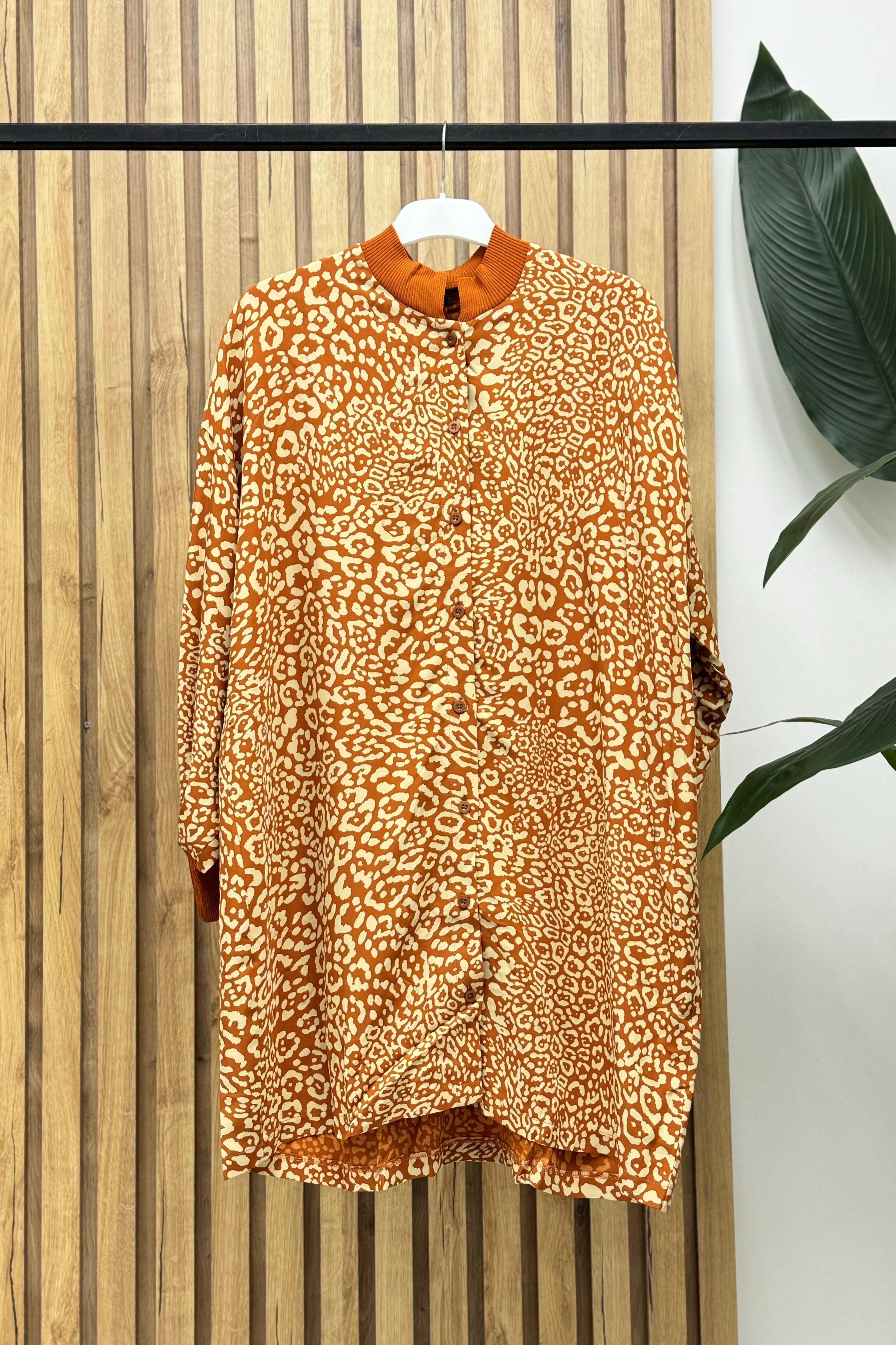 İNVEE İnvee 6736 Baskı Detaylı Tunik - Kiremit  Tunik