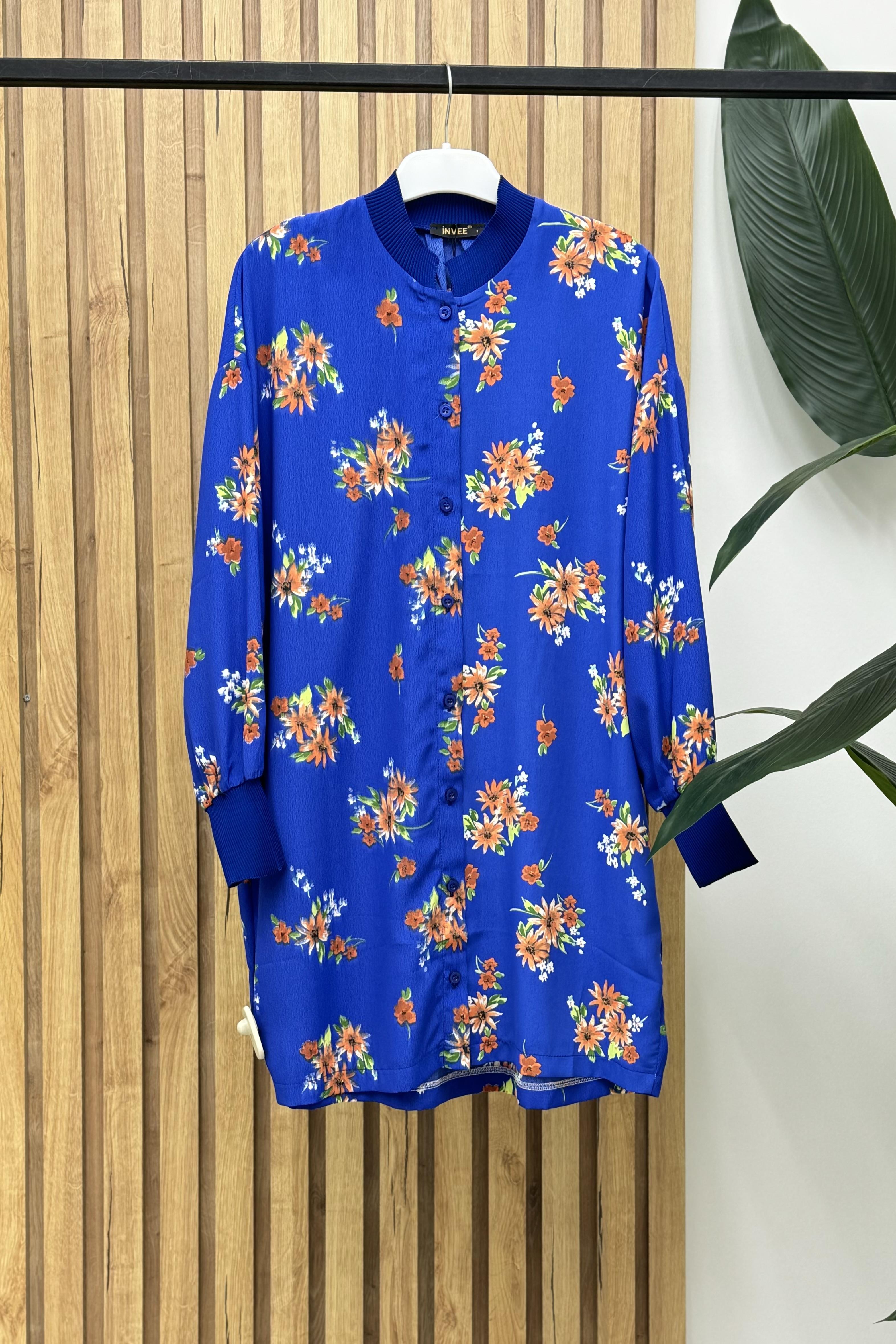 İNVEE İnvee 6736 Baskı Detaylı Tunik - Saks  Tunik