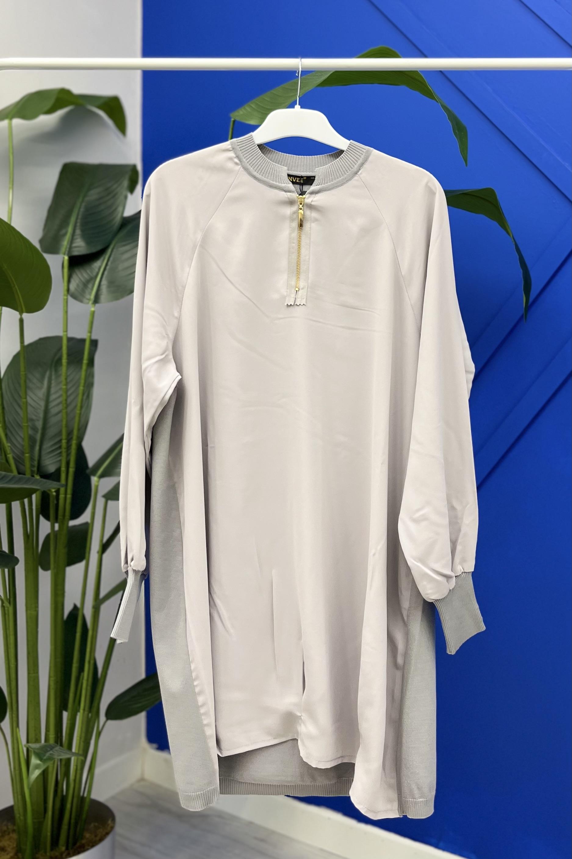 İNVEE İnvee 6899 Fermuar Detaylı Tunik - Gri  Tunik