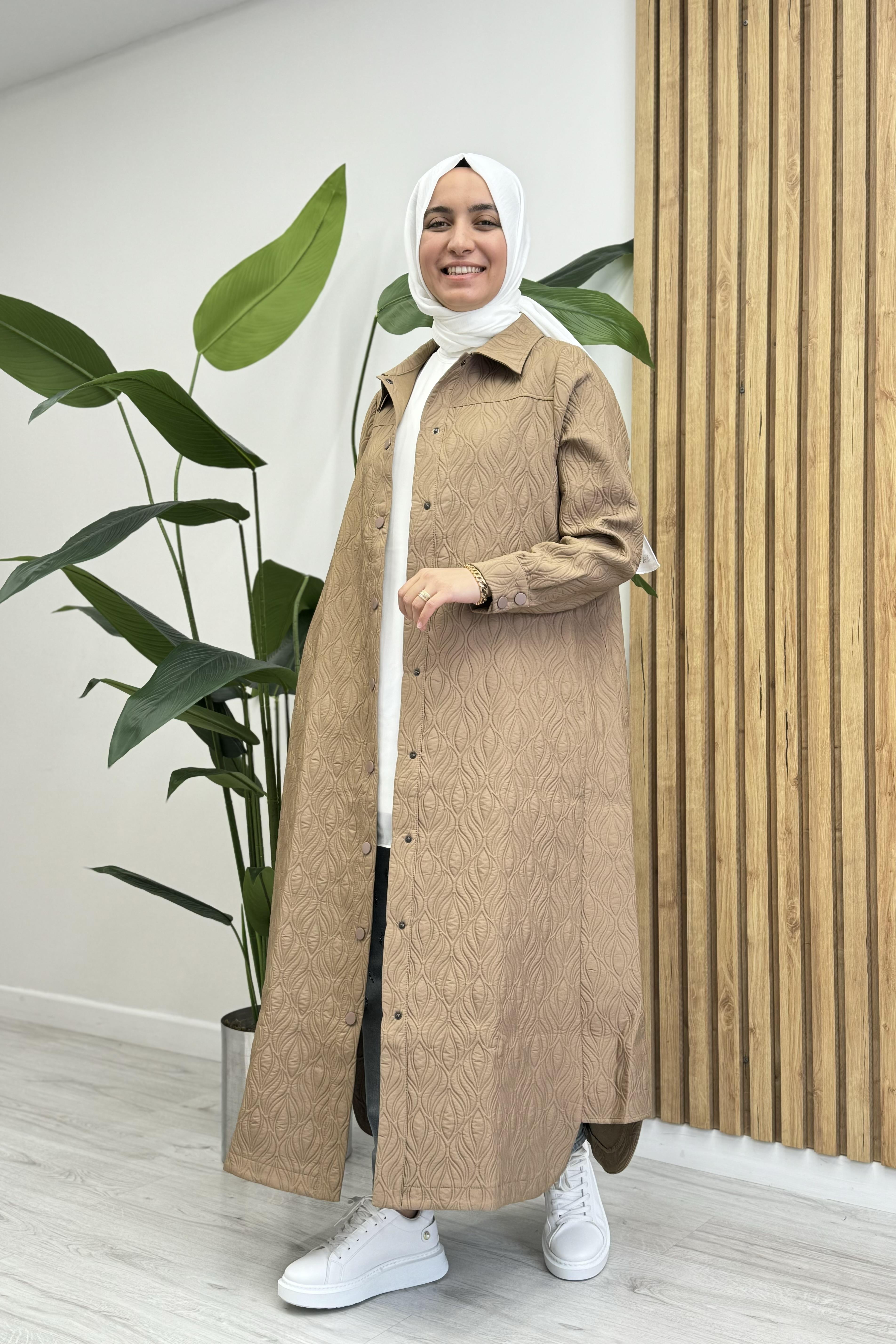 İNVEE İnvee 6955 Kendinden Lale Desenli Çıtçıtlı Kap - Camel  Kap