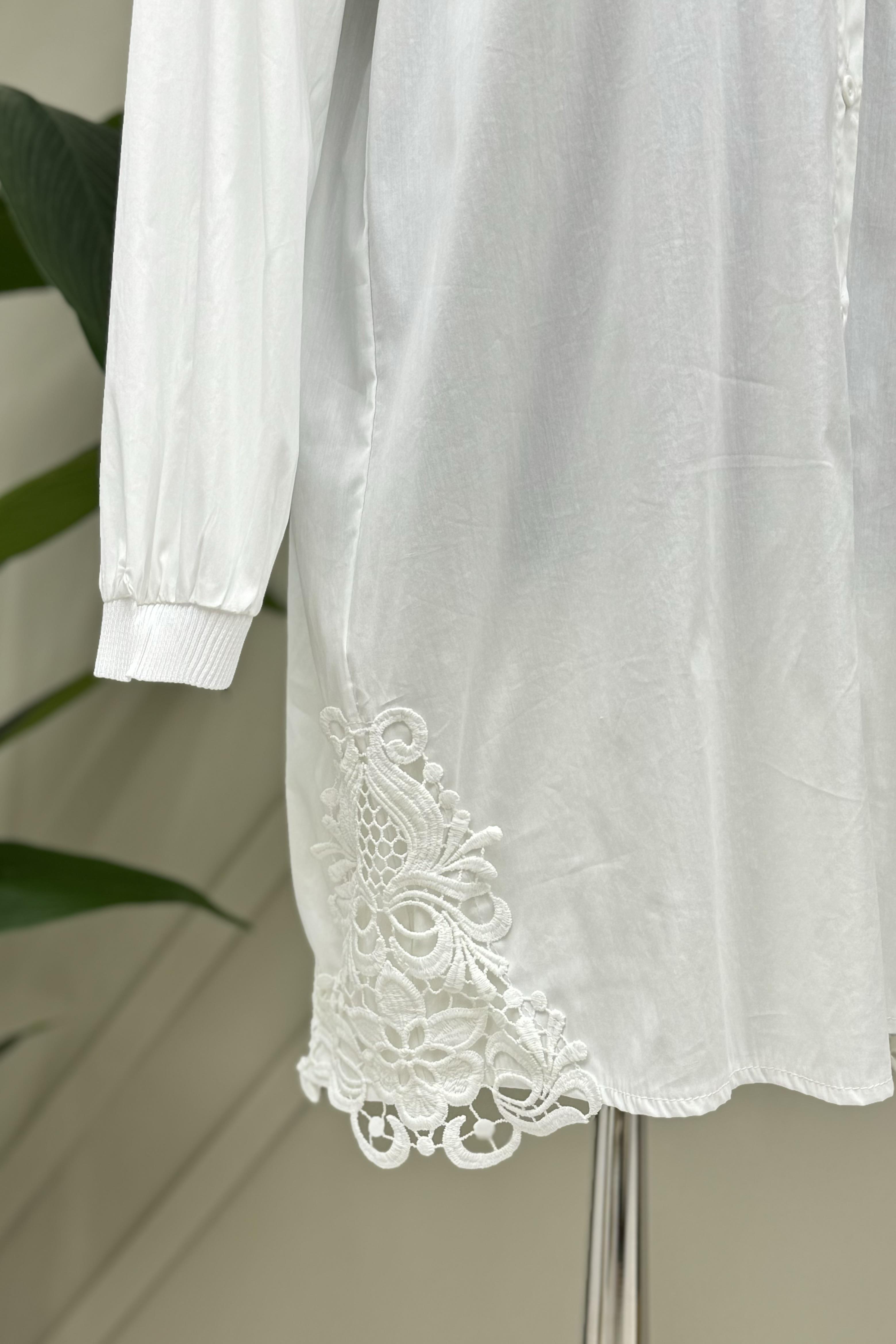 İNVEE İnvee 6978 Yan Ve Arka Brode Detay Gömlek Tunik - Beyaz  Tunik 