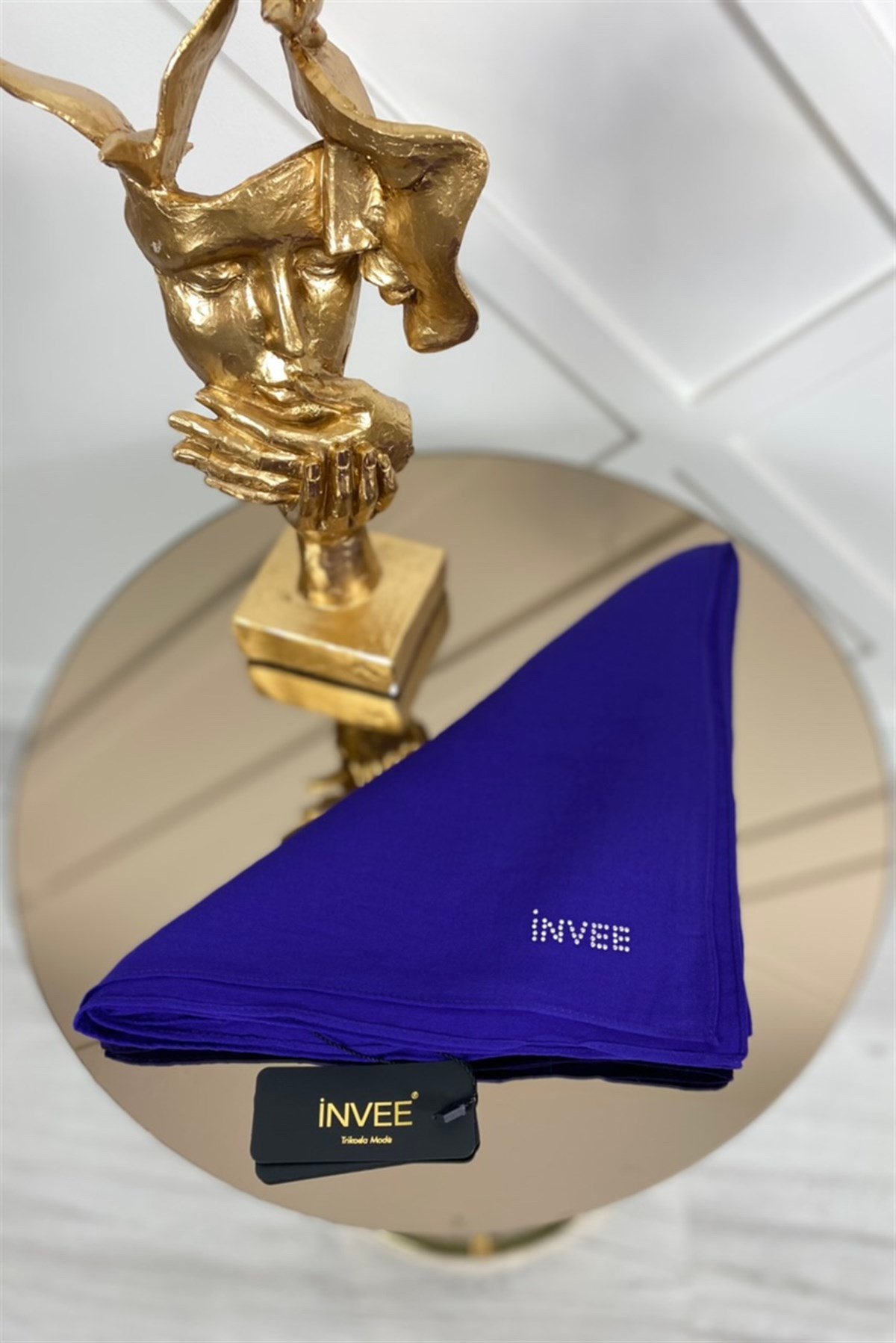 İNVEE İnvee 1346 Caz Kare Şal - Morcivert