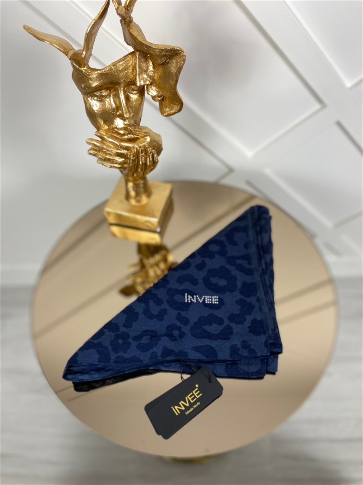 İNVEE İnvee 1347 Kare Leopar Şal - İndigo