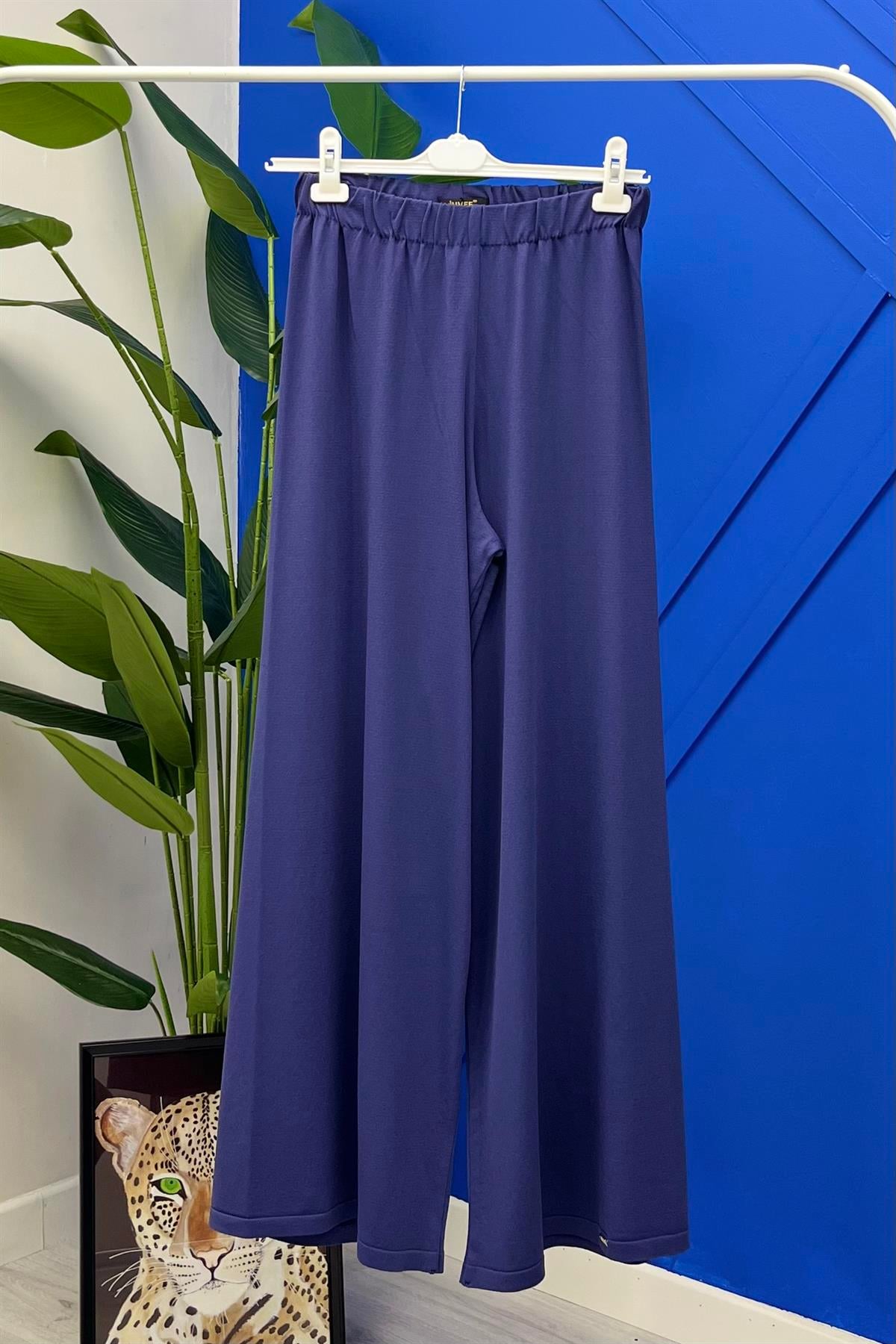 İNVEE İnvee 5749 Bol Paça Triko Pantolon - İndigo  Pantolon