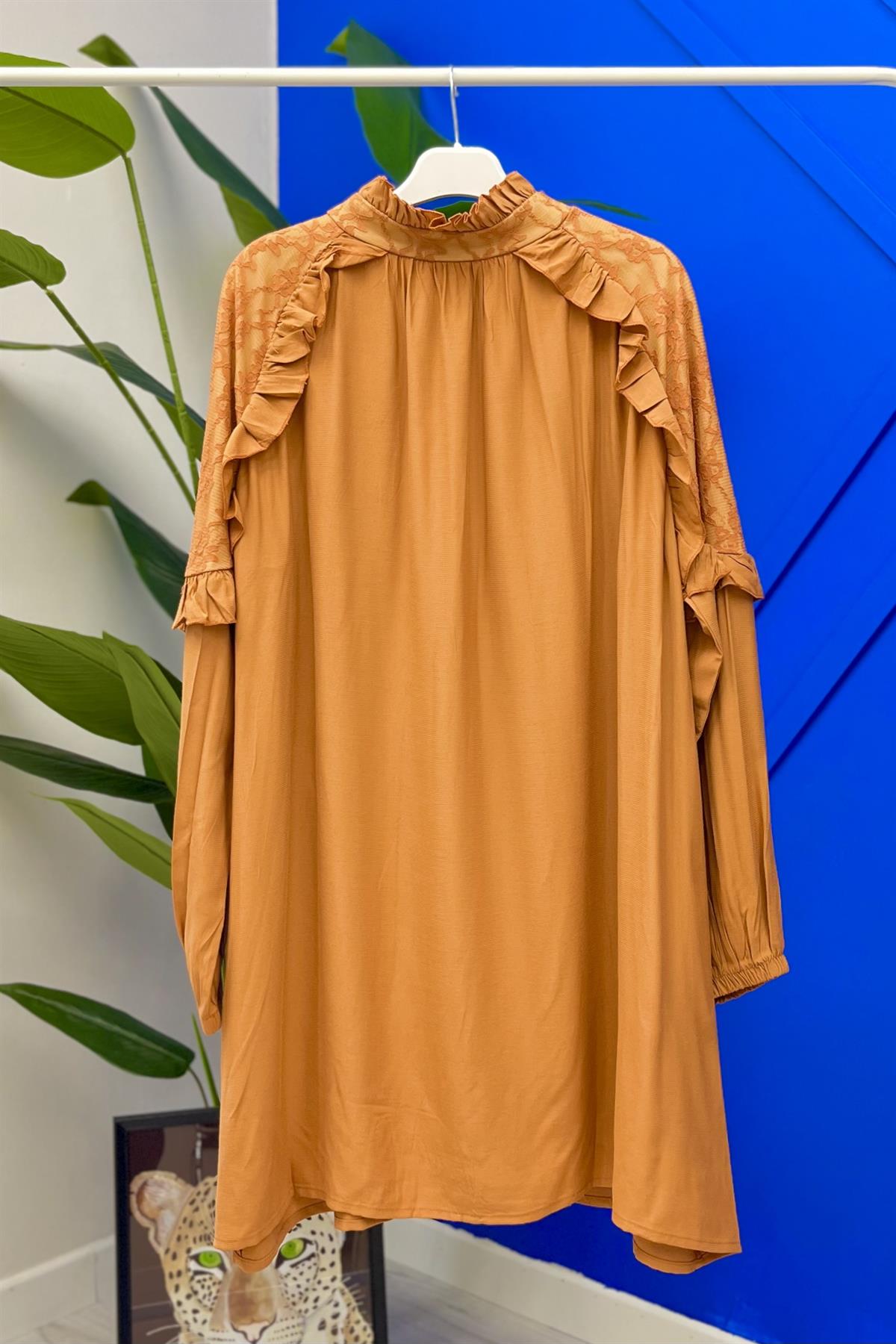 İNVEE İnvee 6798 Fransız Model Dantelli Tunik - Turuncu  Tunik