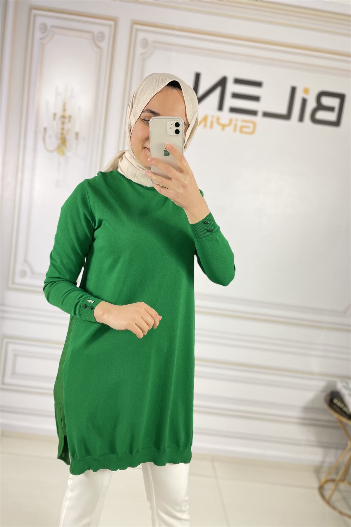 İNVEEİnvee 5860 Kol Düğme Detay Tunik - Yeşil