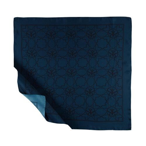 İPEKEVİ İpekevi 01118 Seljuk Monogram Tivil İpek Eşarp - Okyanus Mavi Siyah  Eşarp 