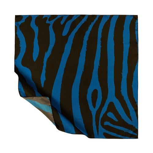 İPEKEVİ İpekevi 01168 Makro Zebra Desenli Tivil İpek Eşarp - Saks Mavi  Eşarp 