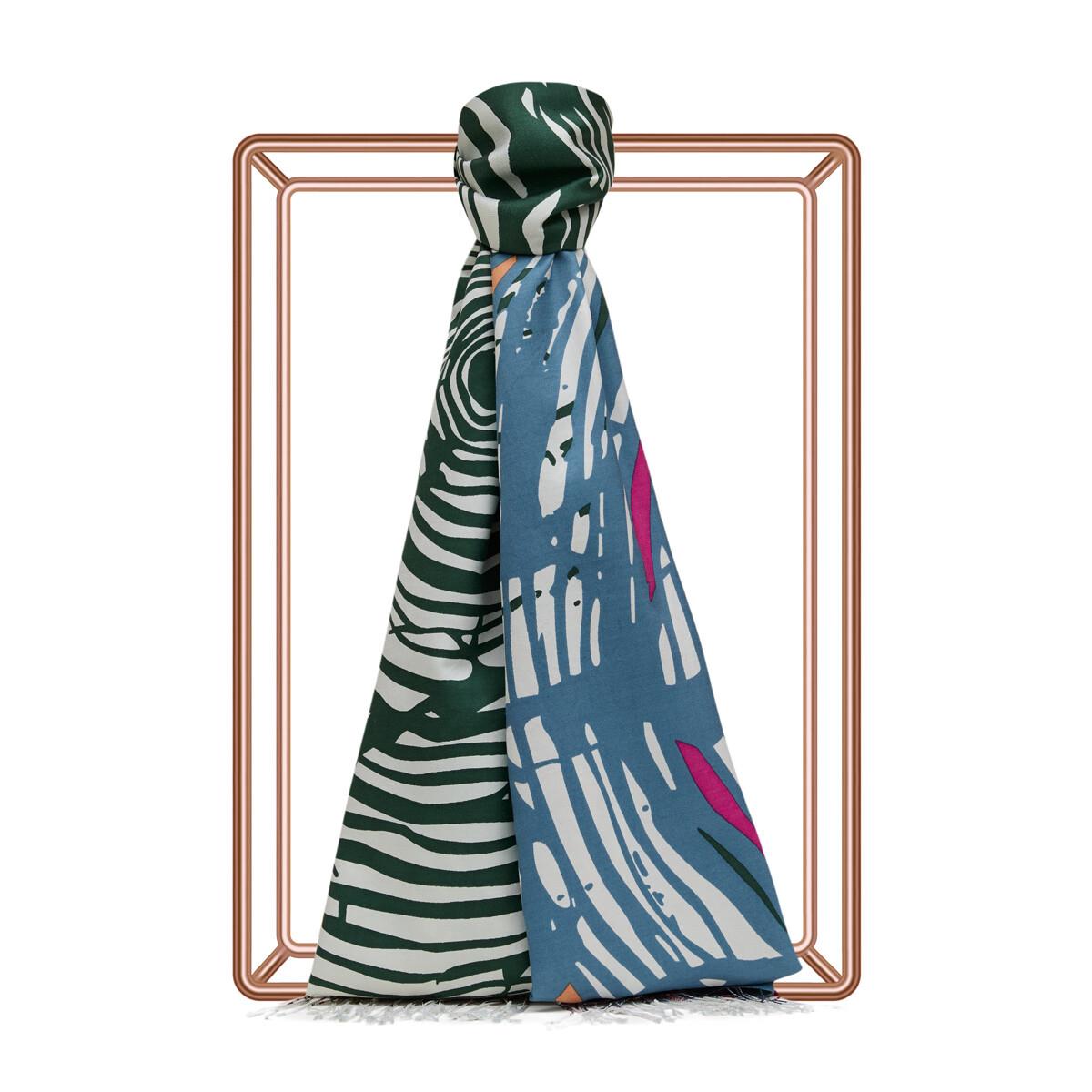 İPEKEVİ İpekevi 01940 Renkli Zebra Desenli İpek Şal - Yeşil  Şal 