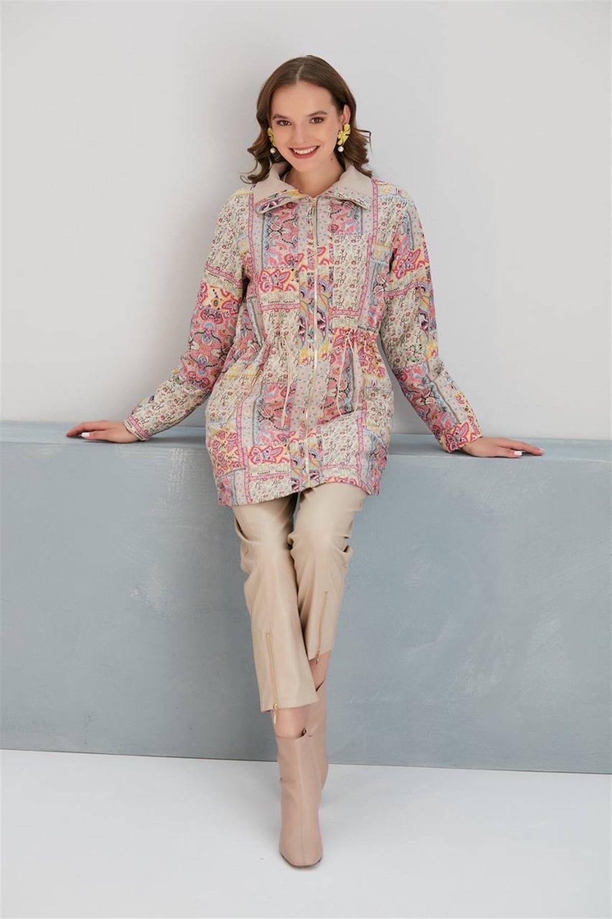 JUPE STORE Etnik Desen Bomber Kap - 9153 - Fuşya  Kap