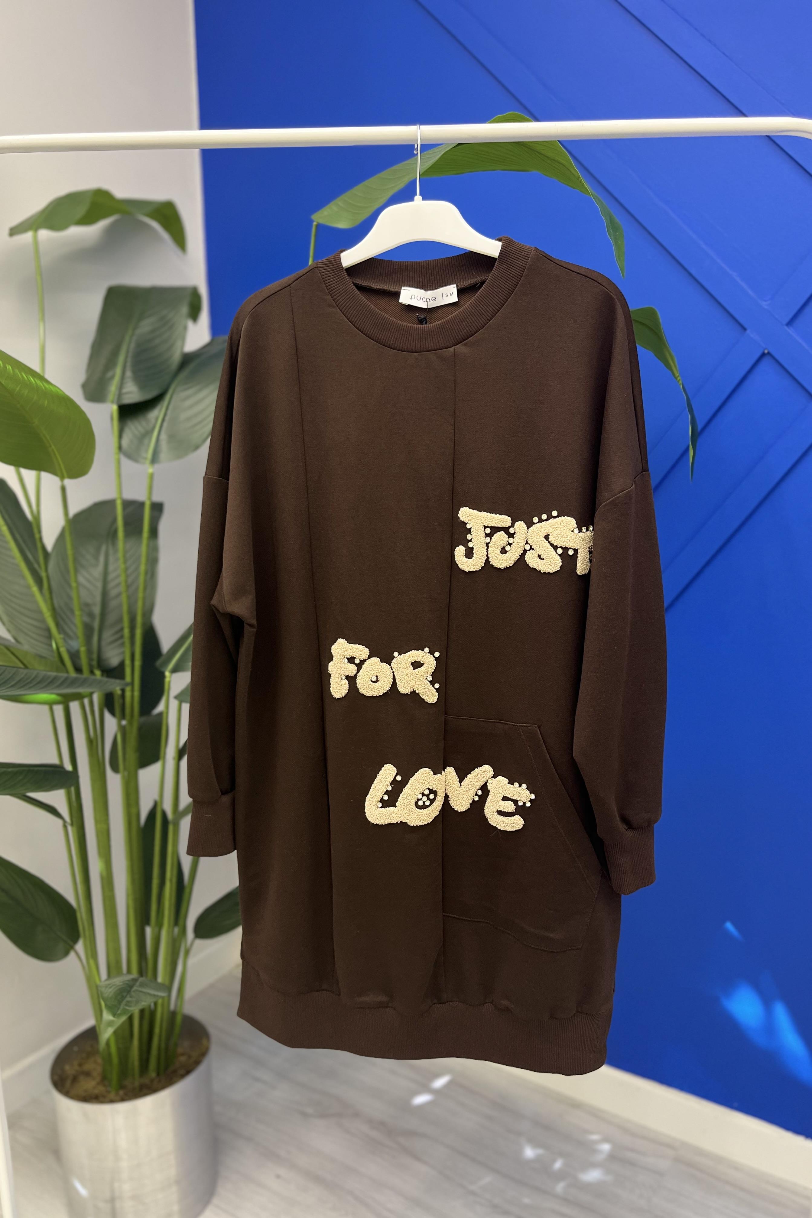 PUANE Kabartma Yazılı Taş İşlemeli Tunik 10336 - Browni  Tunik