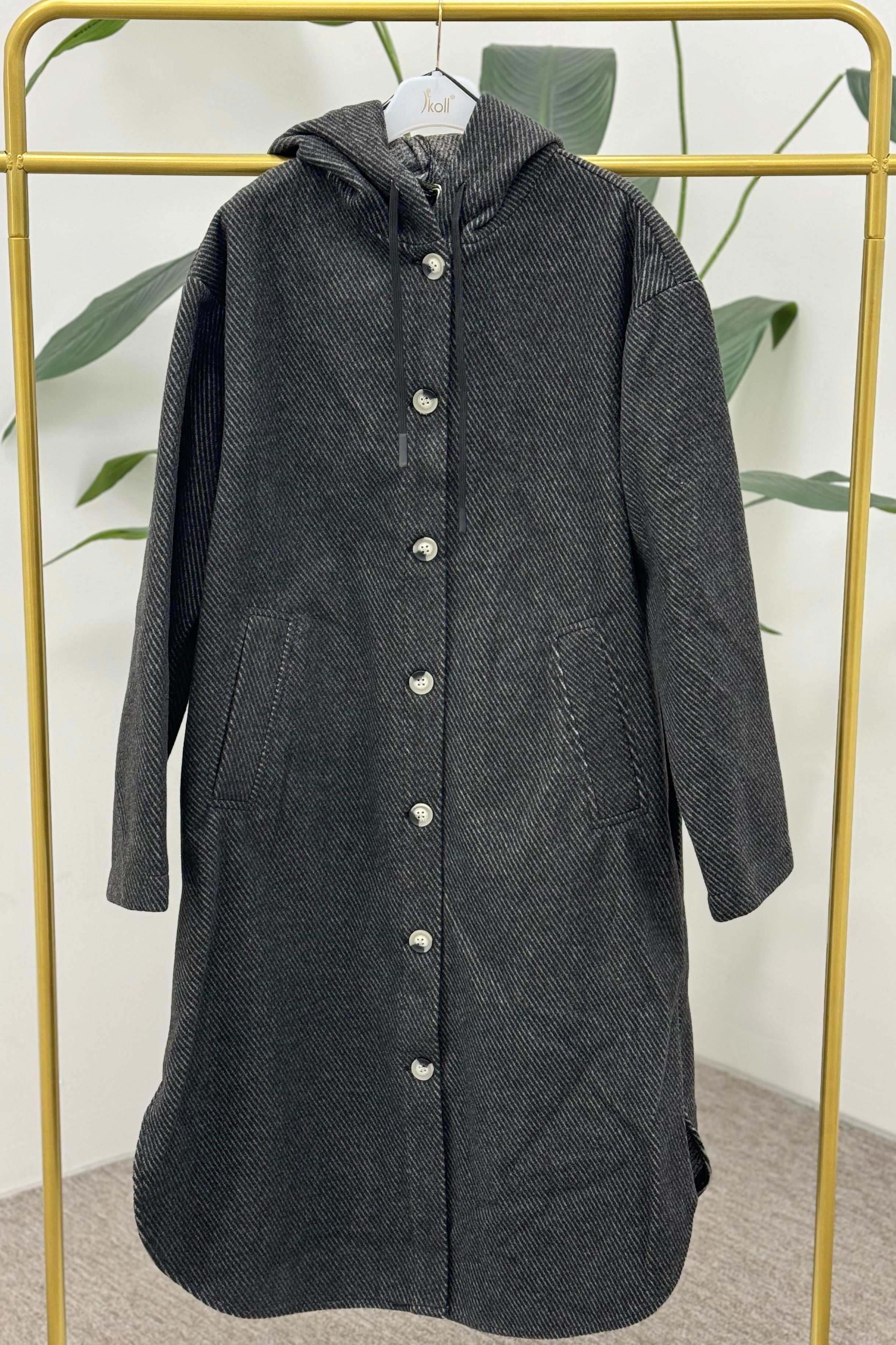 İKOLL Kapişonlu Düğmeli Kap 0031932 - Siyah  Kap 