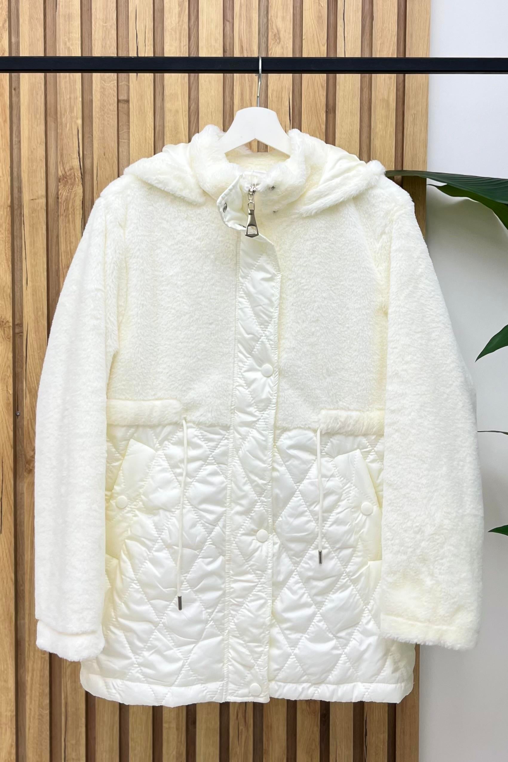 İKOLL Kapitone Peluş Mont 0028526 - Ekru  Kaban & Mont