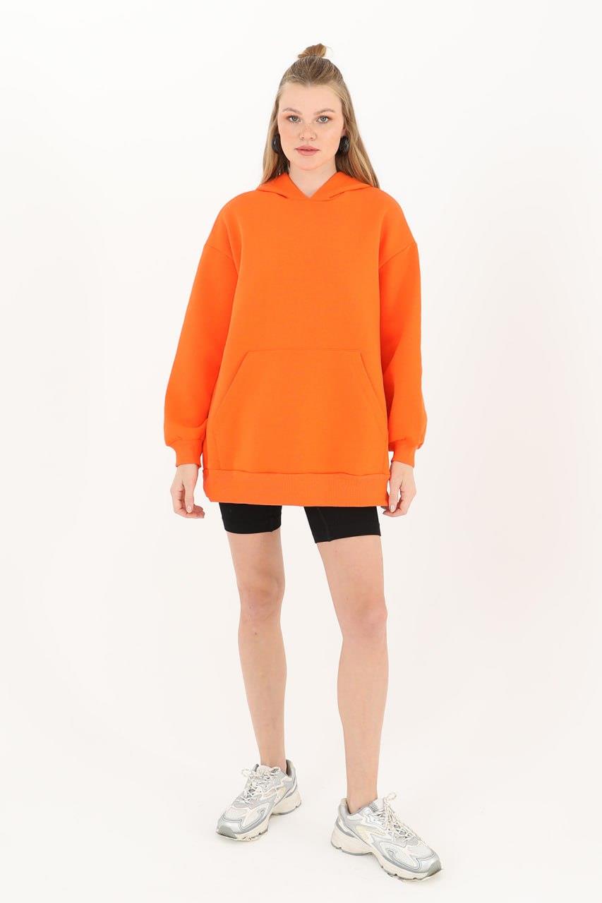 PUANE Kapüşonlu Basic Sweat 32109 - Oranj  Sweatshirt 