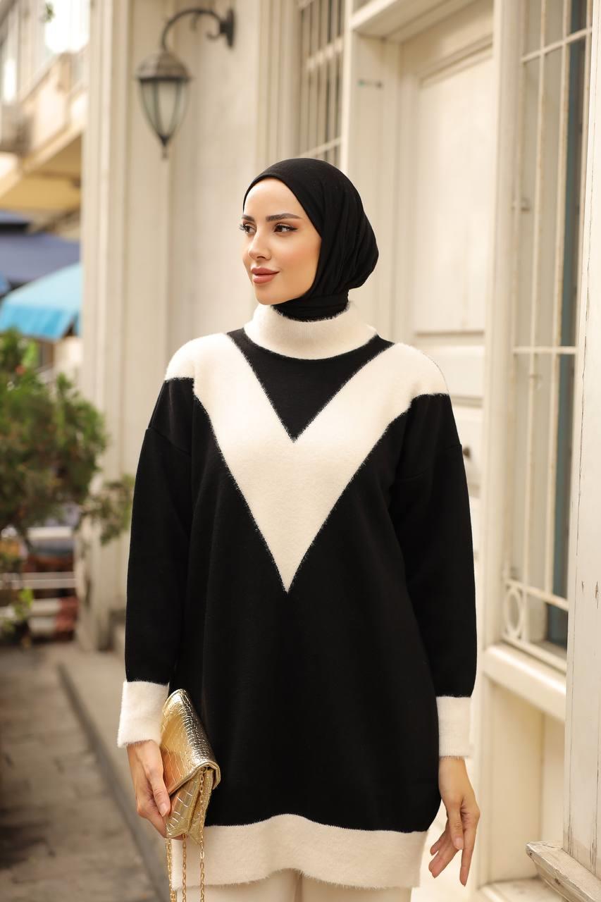 NEFİSE Kedi Sakal Yarım Balıkçı Tunik 14967 - Siyah - Vanilya  Tunik