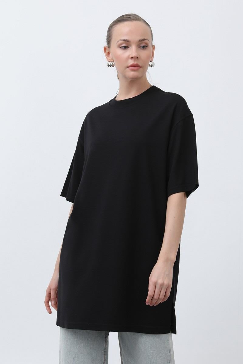 PUANE Kısa Kol Basic Uzun T-shirt 40009 - Siyah Kısa Kol Basic Uzun T-shirt 40009 - Bilen Giyim T-shirt 