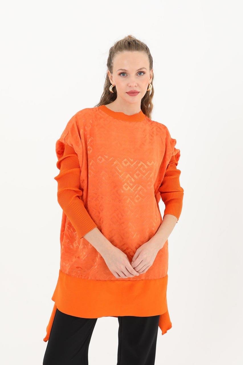 PUANE Kol Triko Detay Jakarlı Tunik 10580 - Oranj  Tunik 