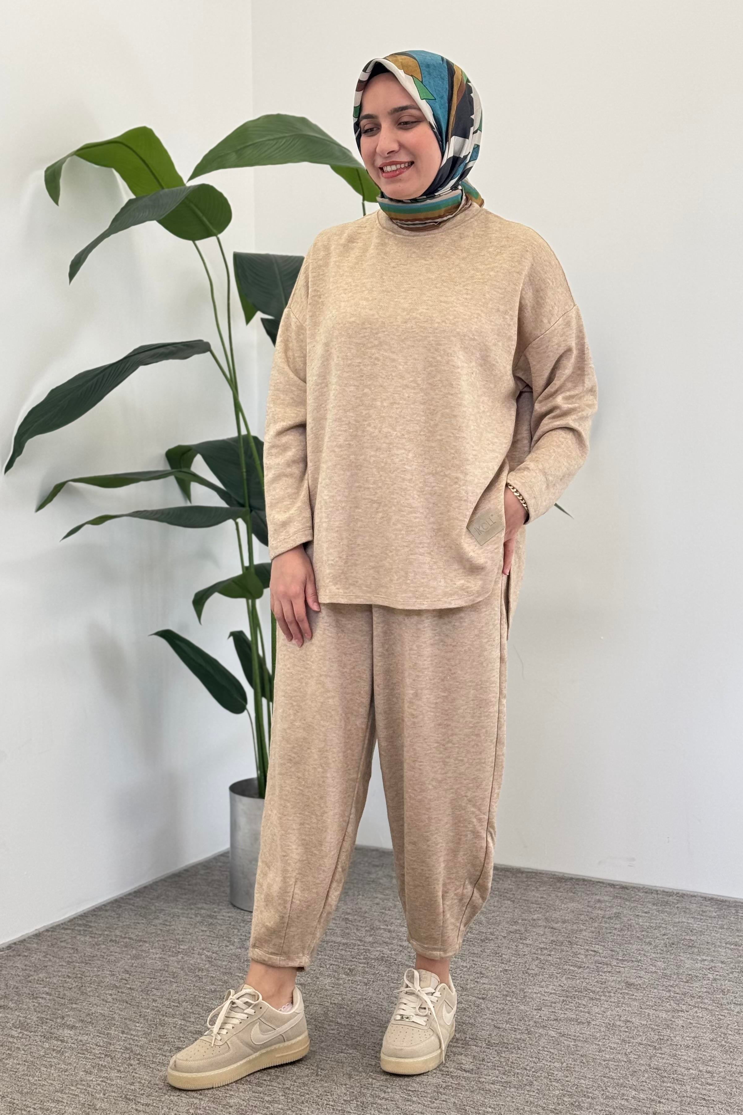 İKOLL Konik Pantolonlu Basıc Takım 33346 - Camel  Takım 