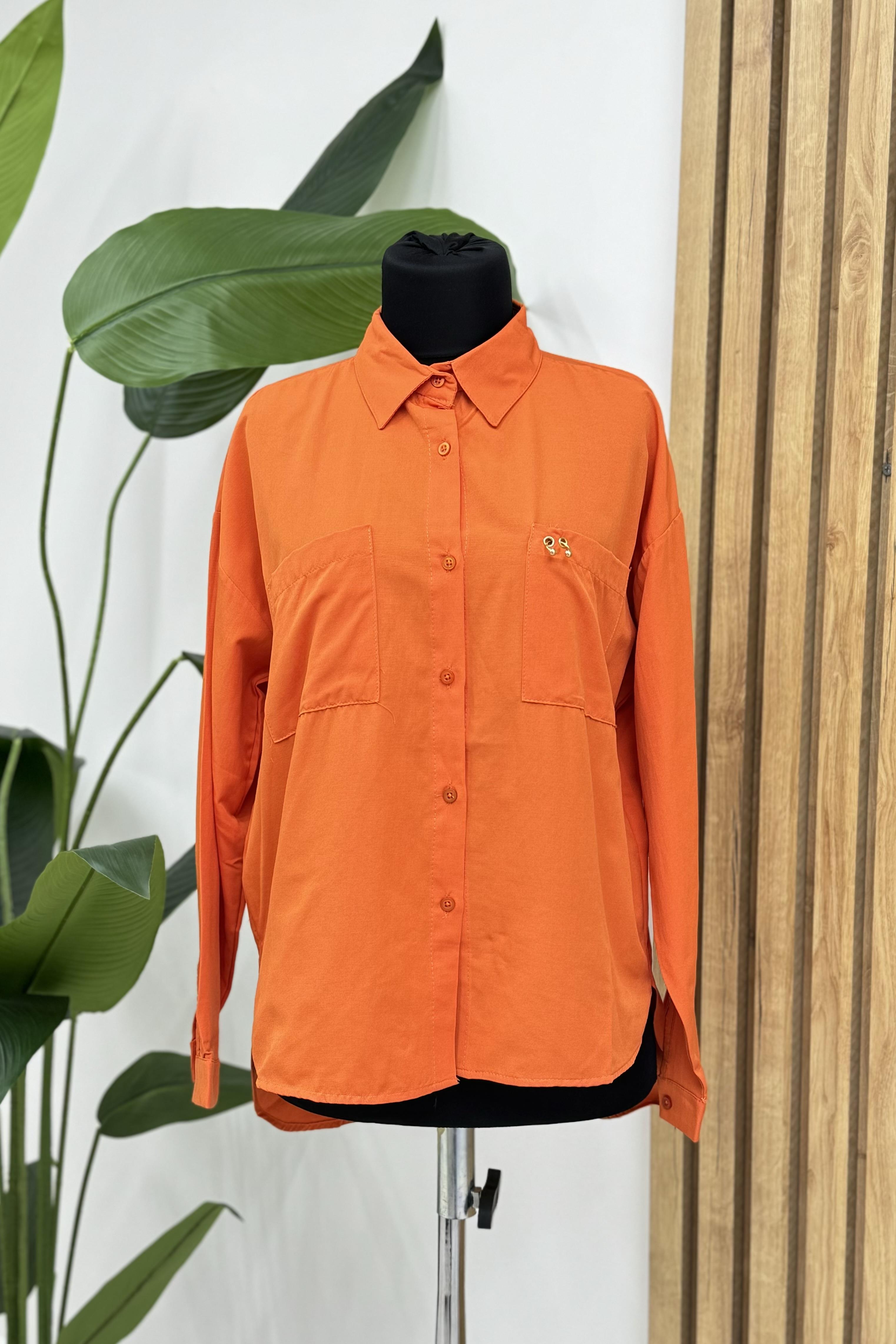 Moda Ado Kuş Gözü Detay Gömlek 020 - Oranj  Bluz & Gömlek