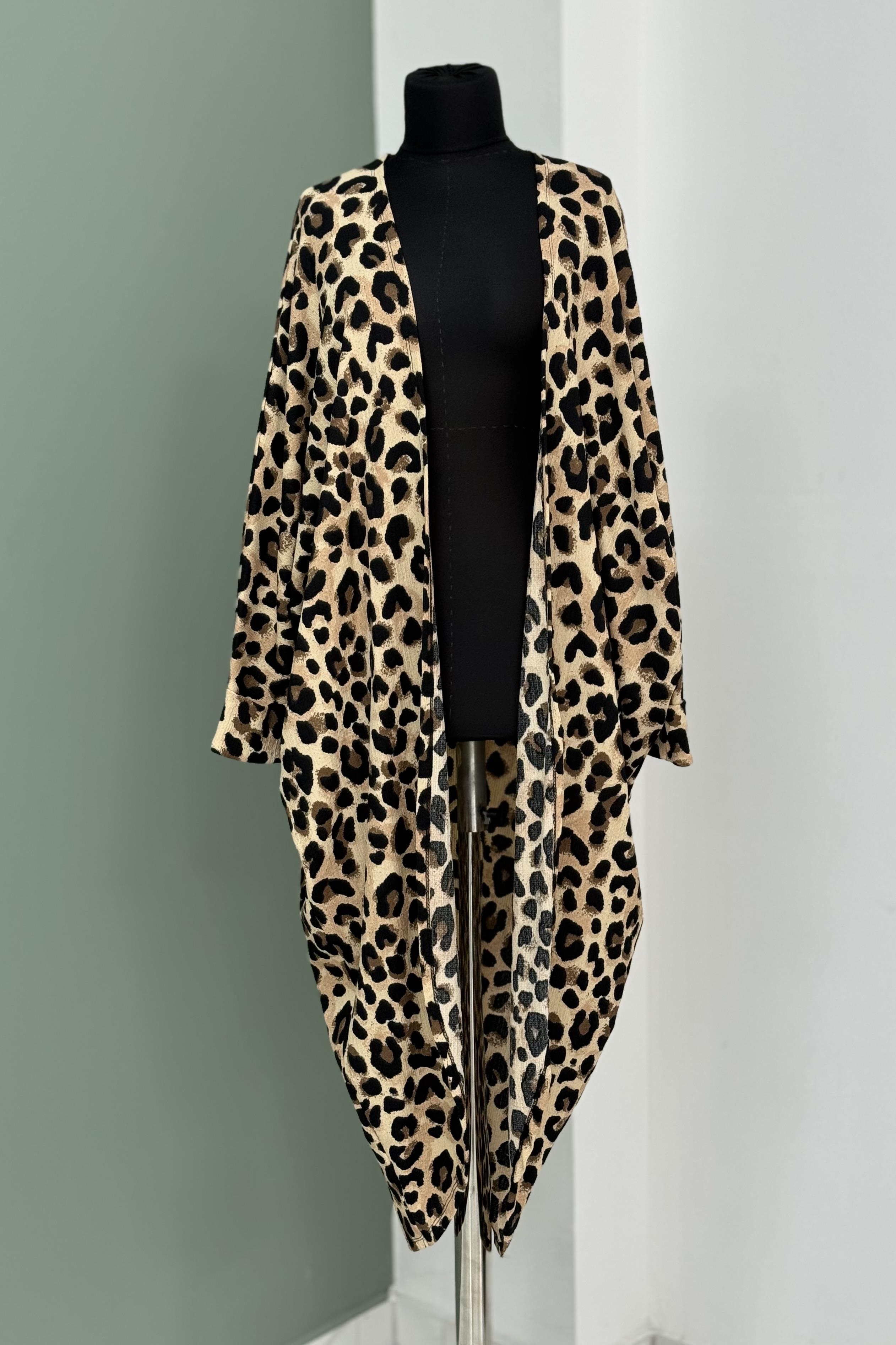 İKOLL Leopar Desen Oversize Hırka 33962 - Siyah  Hırka 