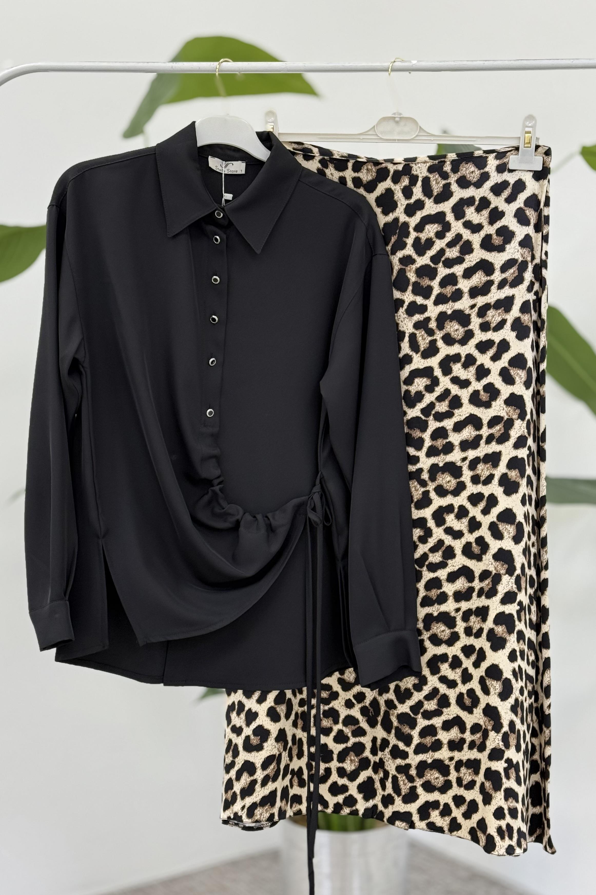 STELLA STORE Leopar Etek Detaylı Takım 1307 - Siyah Leopar Etek Detaylı Takım 1307 - Bilen Giyim Takım 