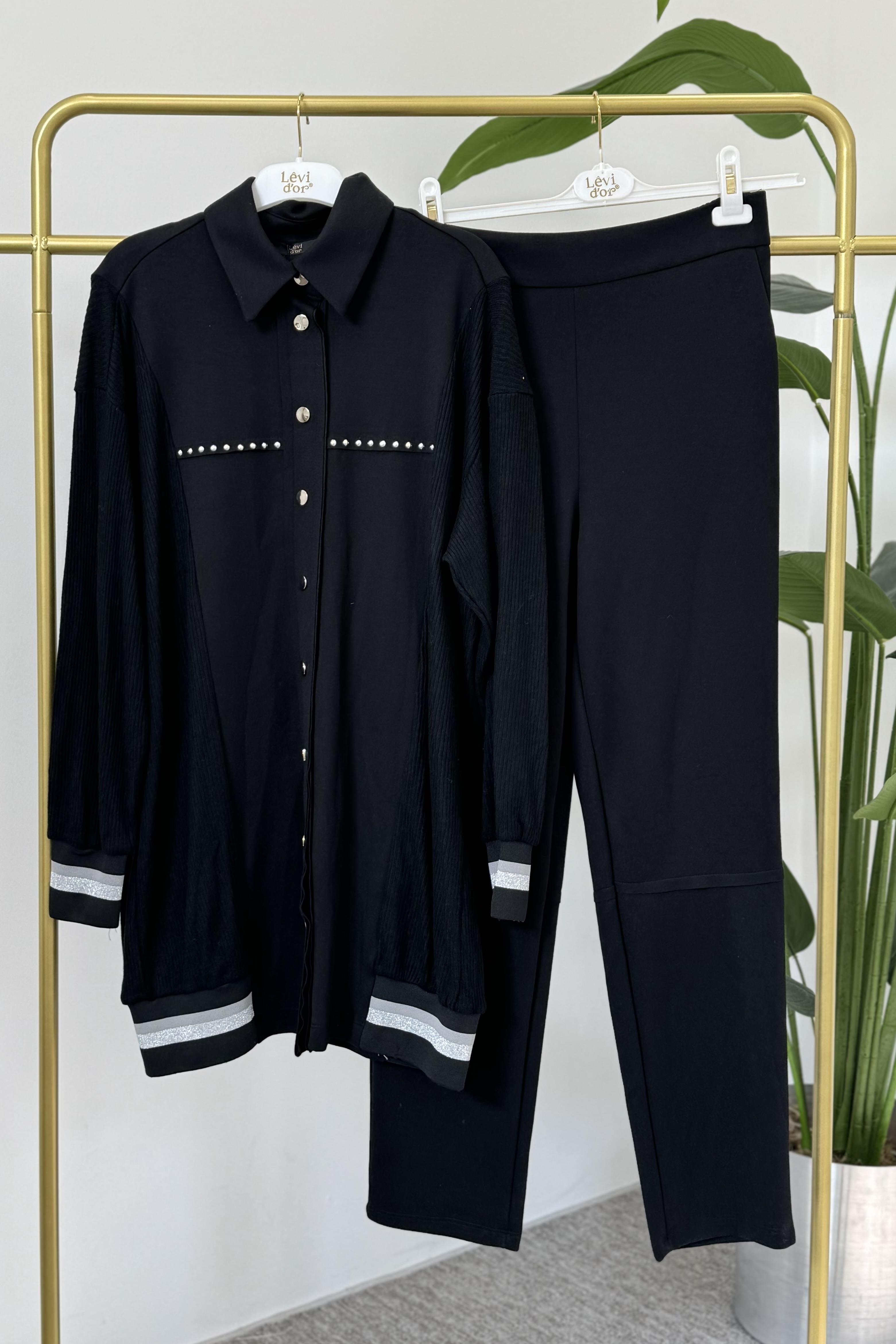 LEVİDOR Levidor 100575 Rabina Detay Pantolonlu Takım - Siyah  Takım 