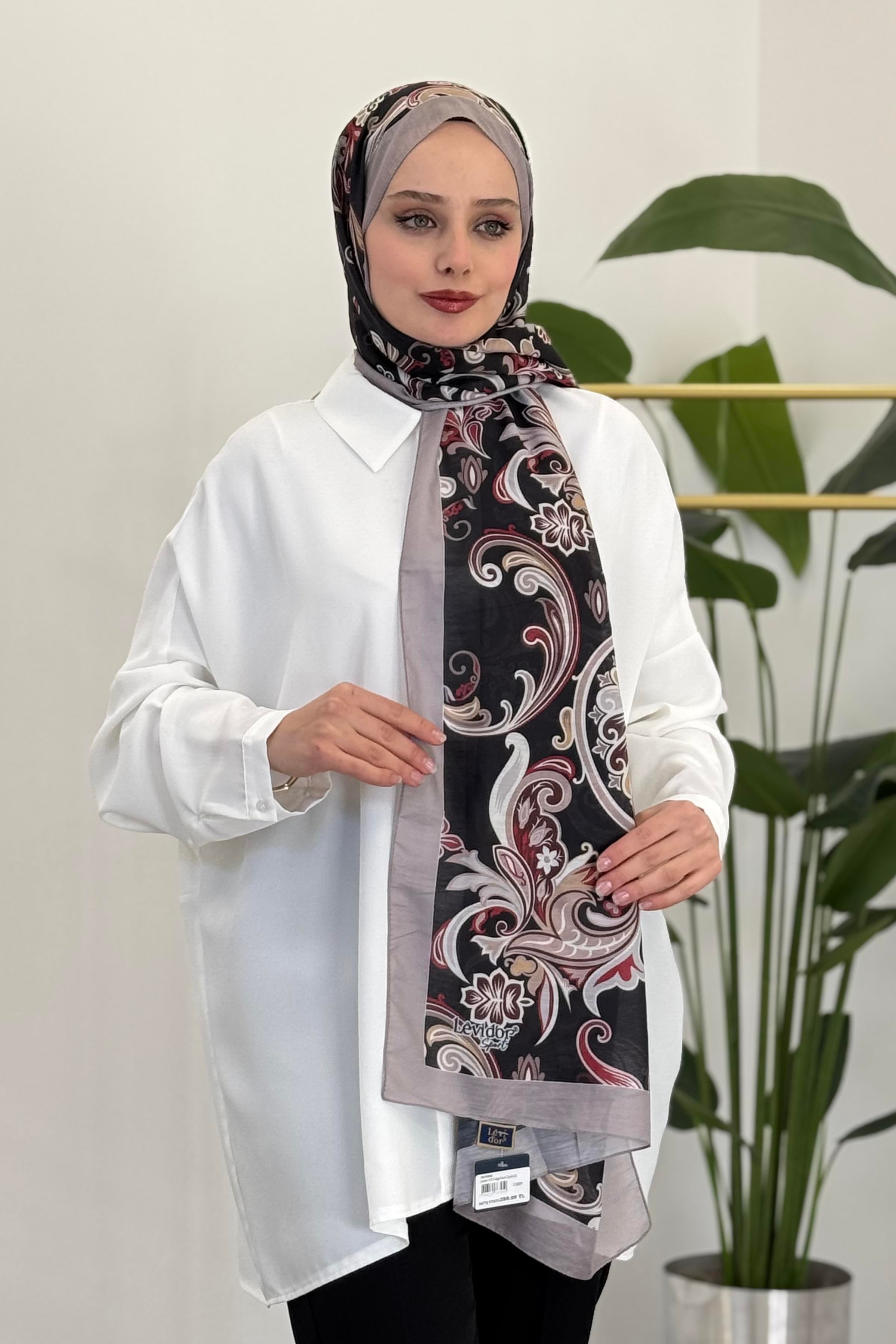 LEVİDOR Levidor 11212 Dalga Desen Çiçekli Şal - Vizon Levidor 11212 Dalga Desen Çiçekli Şal - Bilen Giyim Şal 