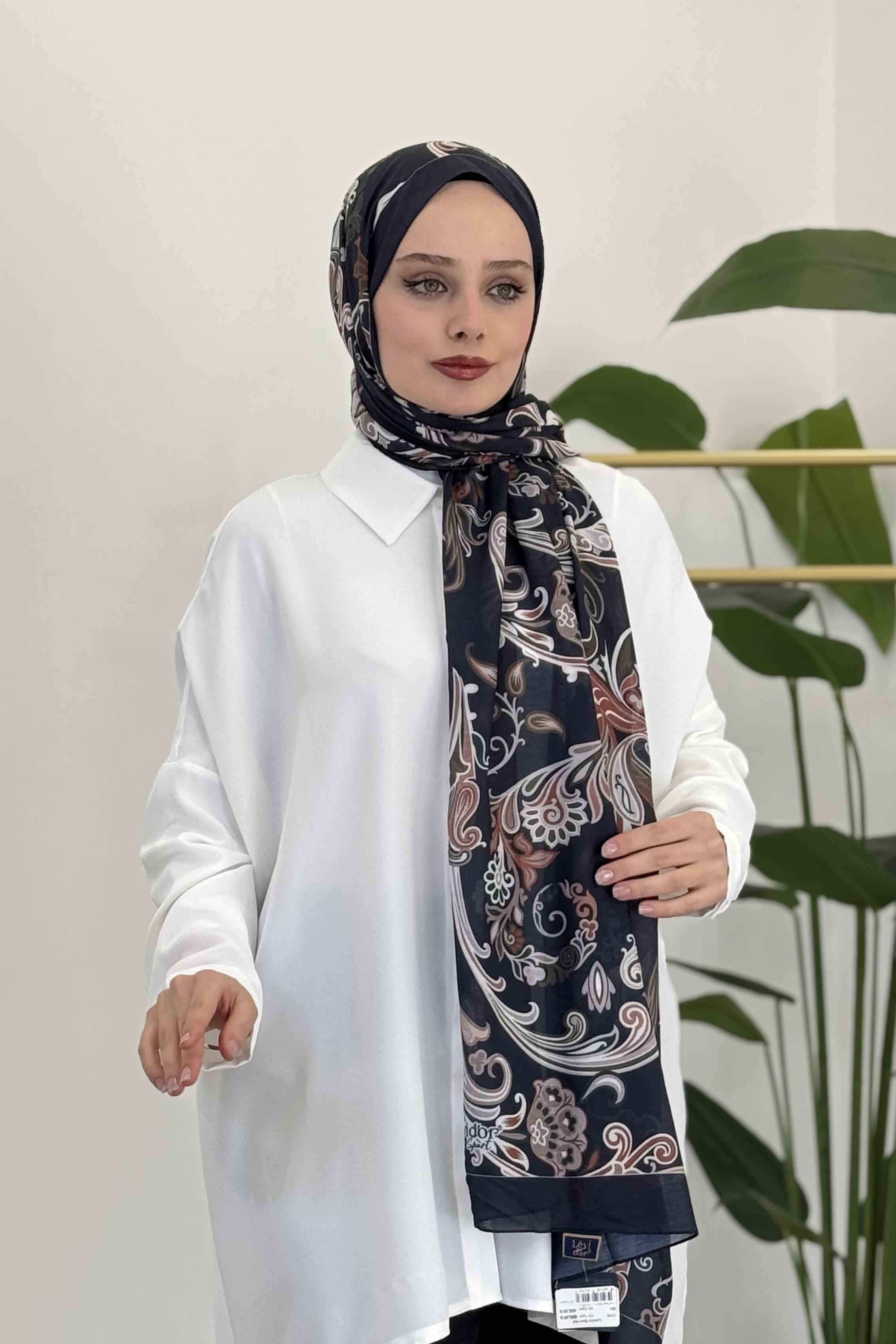 LEVİDOR Levidor 11212 Dalga Desen Çiçekli Şal - Lacivert Levidor 11212 Dalga Desen Çiçekli Şal - Bilen Giyim Şal 