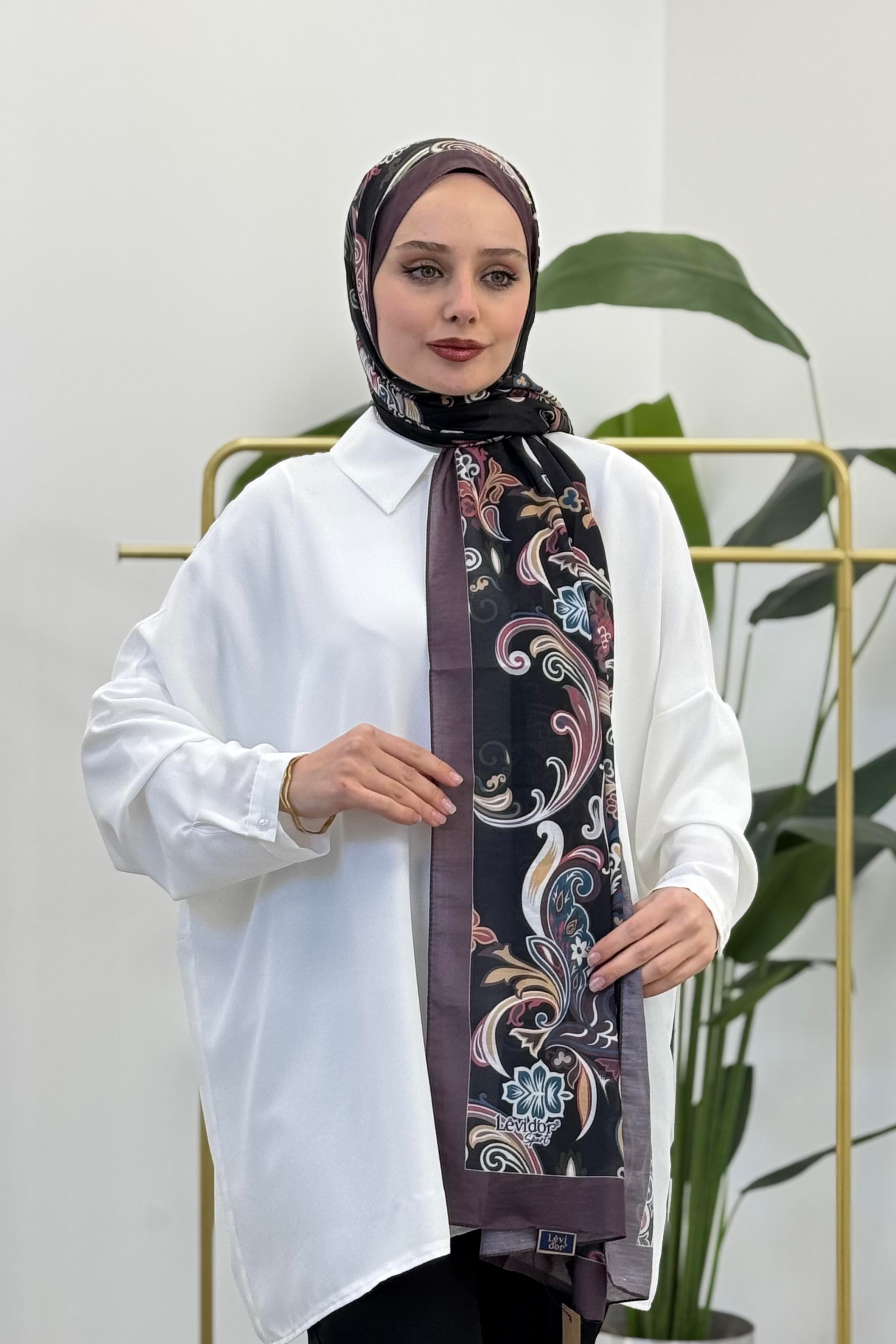LEVİDOR Levidor 11212 Dalga Desen Çiçekli Şal - Mürdüm Levidor 11212 Dalga Desen Çiçekli Şal - Bilen Giyim Şal 