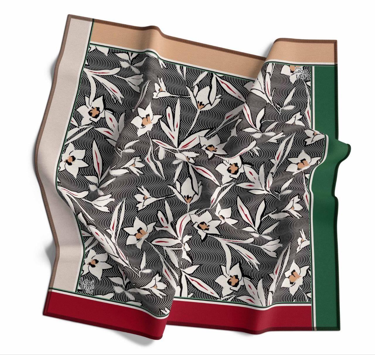 LEVİDOR Levidor 16276 Yaprak Baskılı Twill Eşarp - Siyah  Eşarp