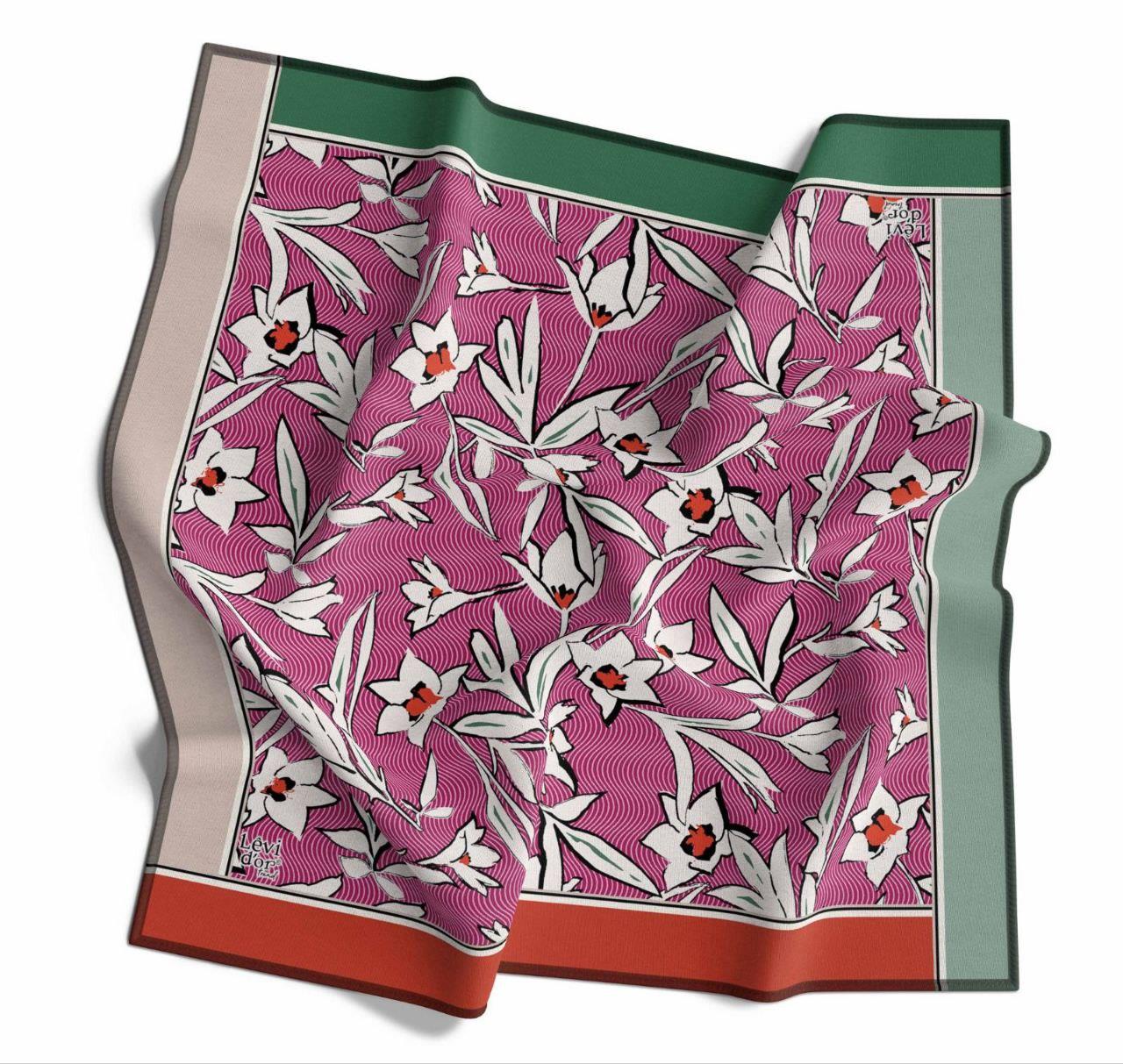 LEVİDOR Levidor 16276 Yaprak Baskılı Twill Eşarp - Fuşya  Eşarp