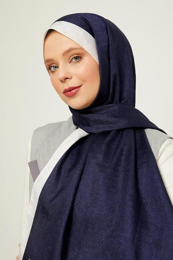 LEVİDOR Levidor 17856 Halka Desen Monogram Şal - Lacivert - Ekru  Şal 