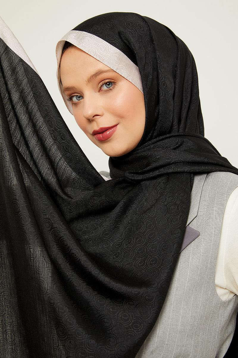 LEVİDOR Levidor 17856 Halka Desen Monogram Şal - Siyah - Ekru  Şal 