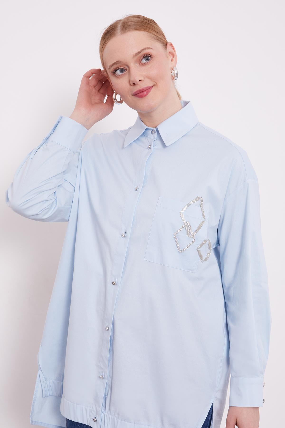 LEVİDOR Levidor 230087 Cebi İşlemeli Poplin Gömlek Tunik - Bebe Mavisi Levidor 230087 Cebi İşlemeli Poplin Gömlek Tunik - Bilen Giyim Tunik 