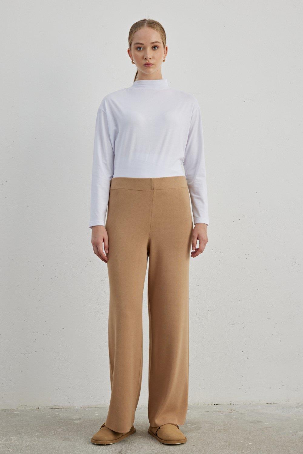 MERWİSH Merwish 709 Basic Triko Pantolon - Camel  Pantolon