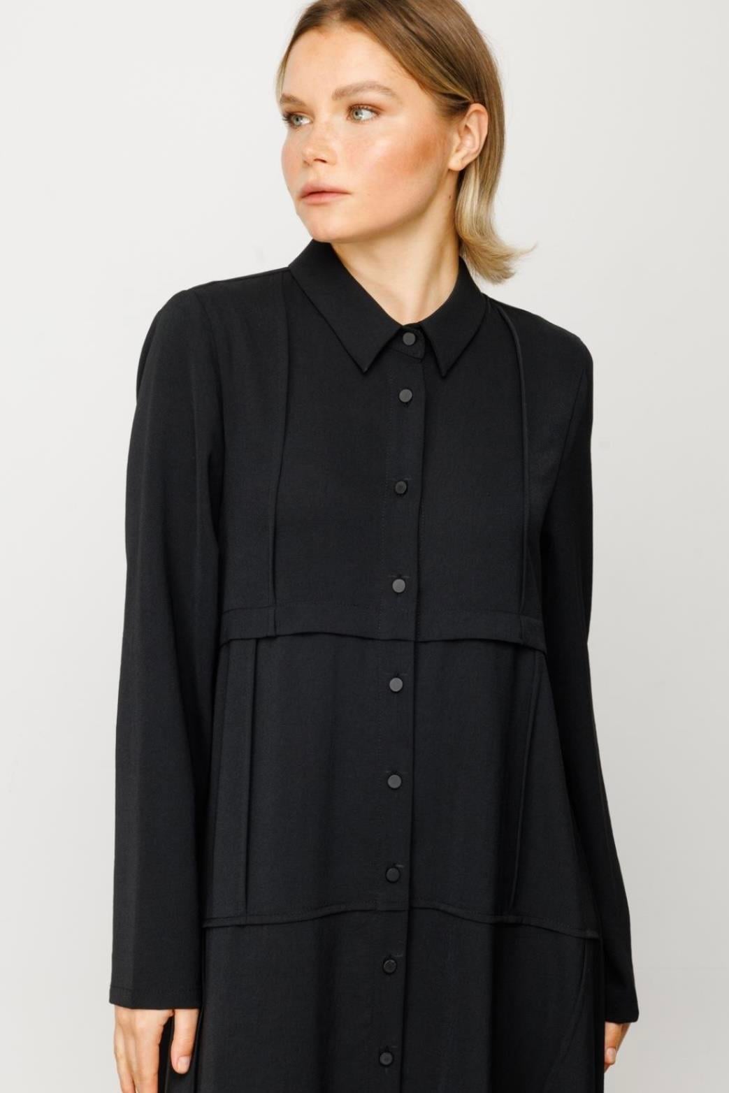 MİCCA Micca 241502M Parça Dikişli Düğmeli Ferace - Siyah  Pardesü & Ferace 