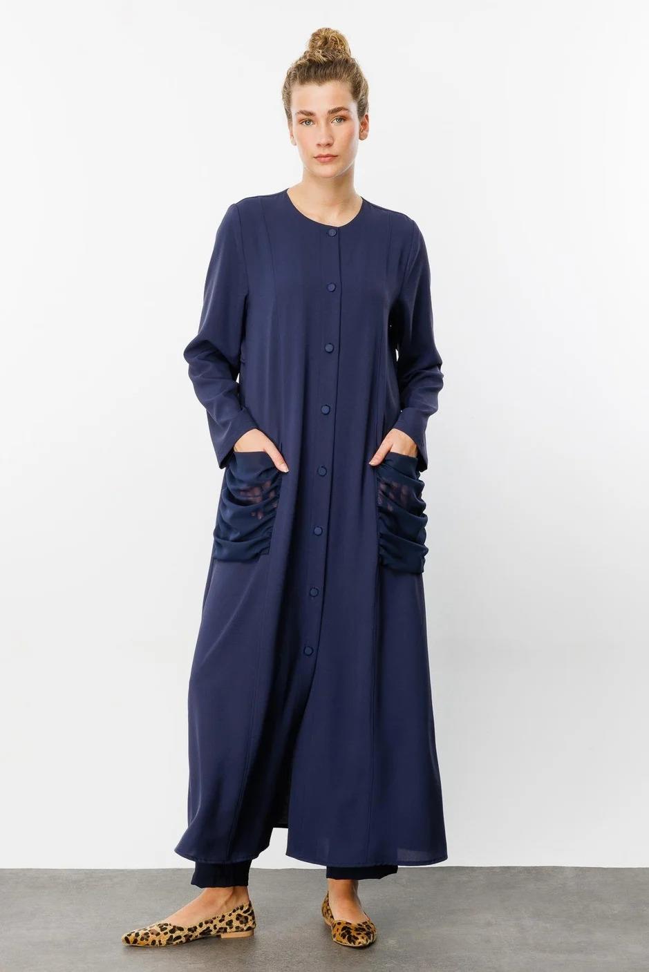 MİCCA Micca 241844M Tulle Drape Detaylı Ferace - Lacivert  Pardesü & Ferace