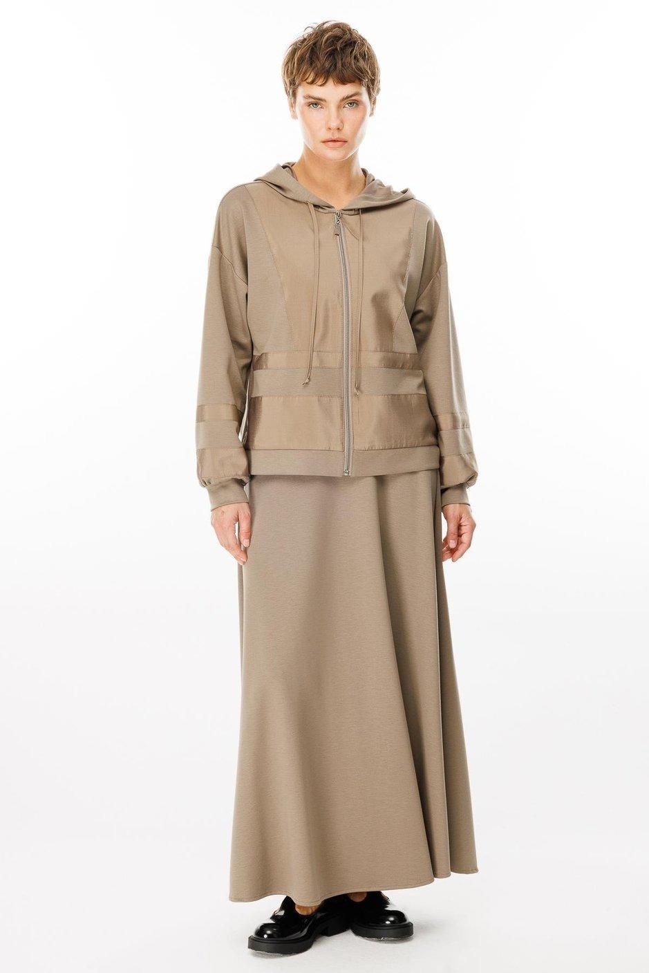 MİCCA Micca 242523M D-Lay Tafta Garni Etekli Örme Takım - Vizon  Takım 